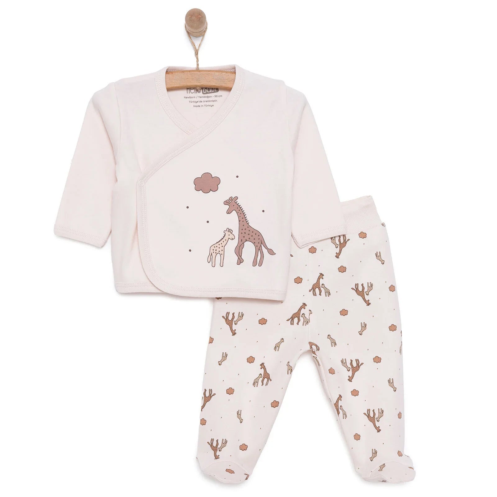 HelloBaby Unisex Wrapover Top - Footed Bottom - Beige - mezetto ebebek ebebek