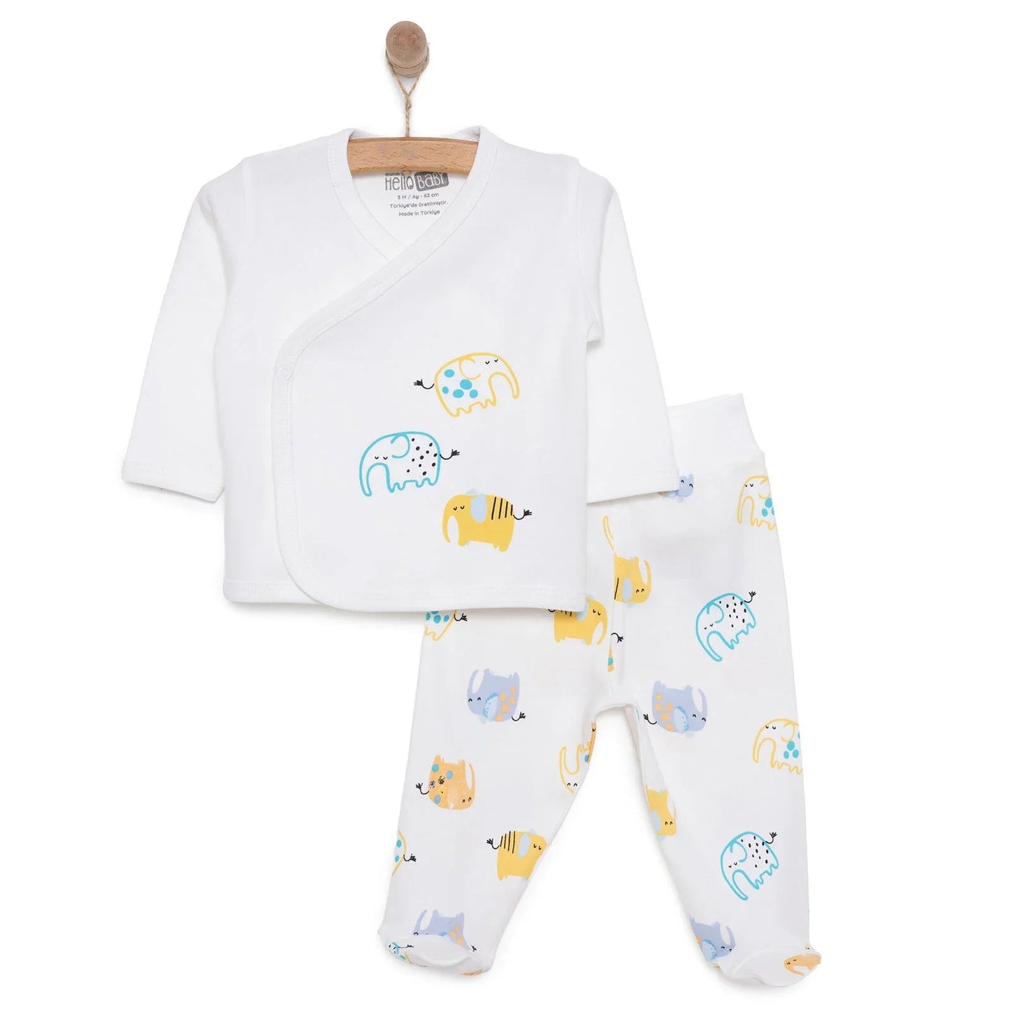 HelloBaby Unisex Wrapover Top - Footed Bottom - Ecru - mezetto ebebek ebebek
