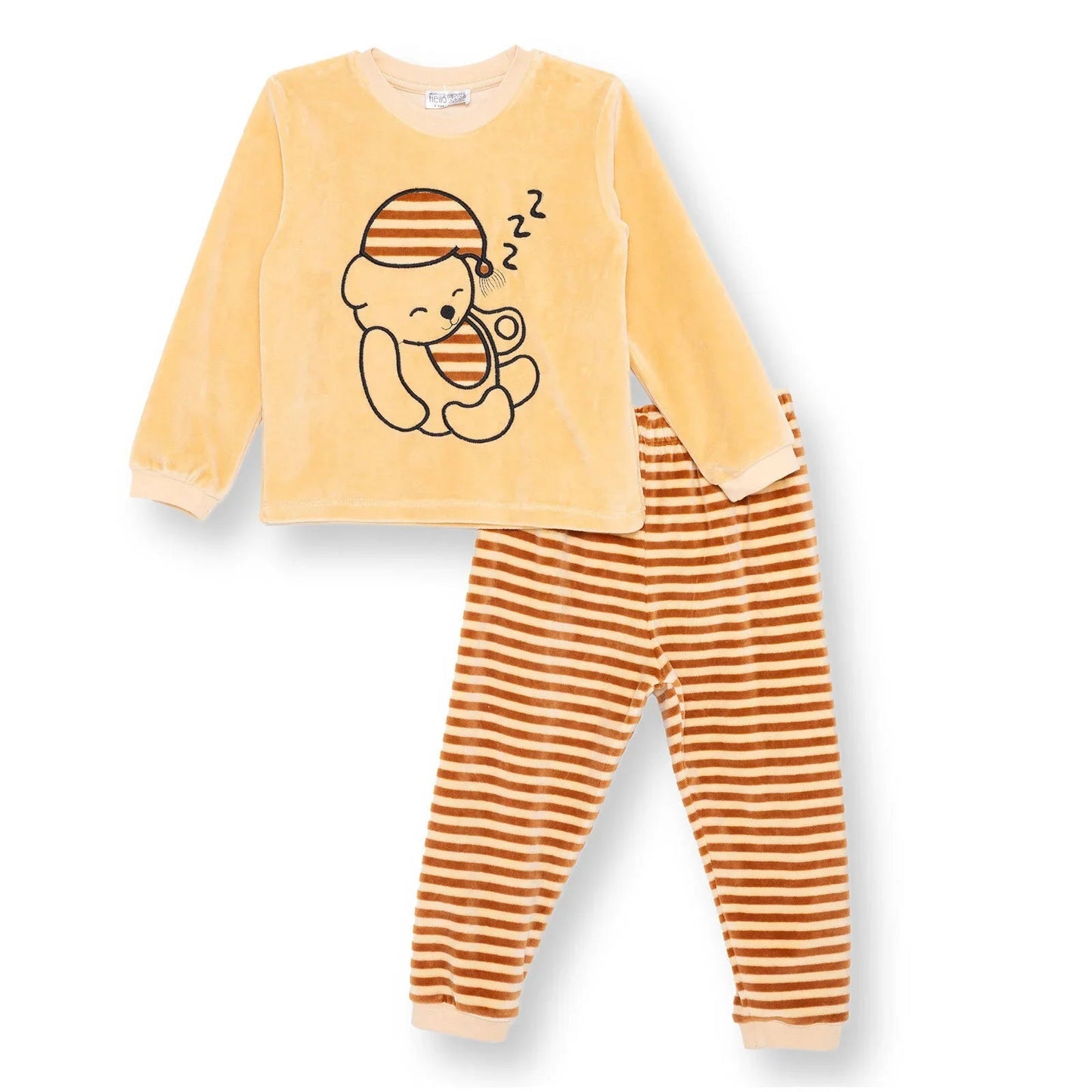HelloBaby Velvet Pyjama Set - Light Brown - mezetto ebebek ebebek