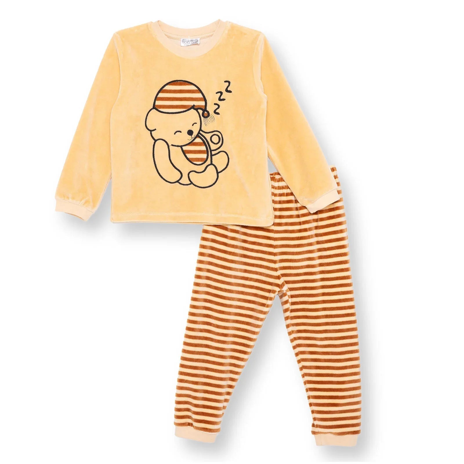 HelloBaby Velvet Pyjama Set - Light Brown - mezetto ebebek ebebek