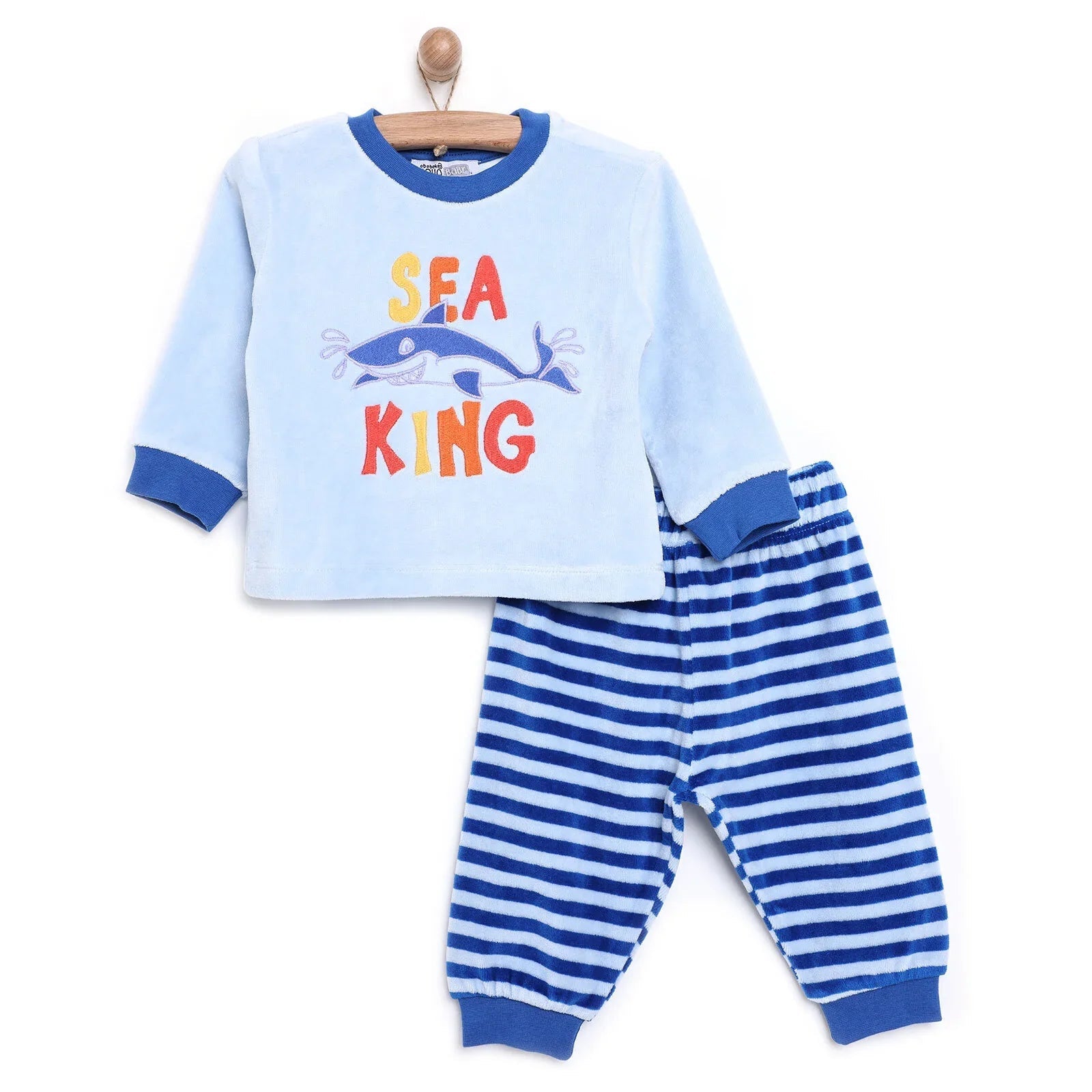 HelloBaby Velvet Pyjamas Set - Blue - mezetto ebebek ebebek