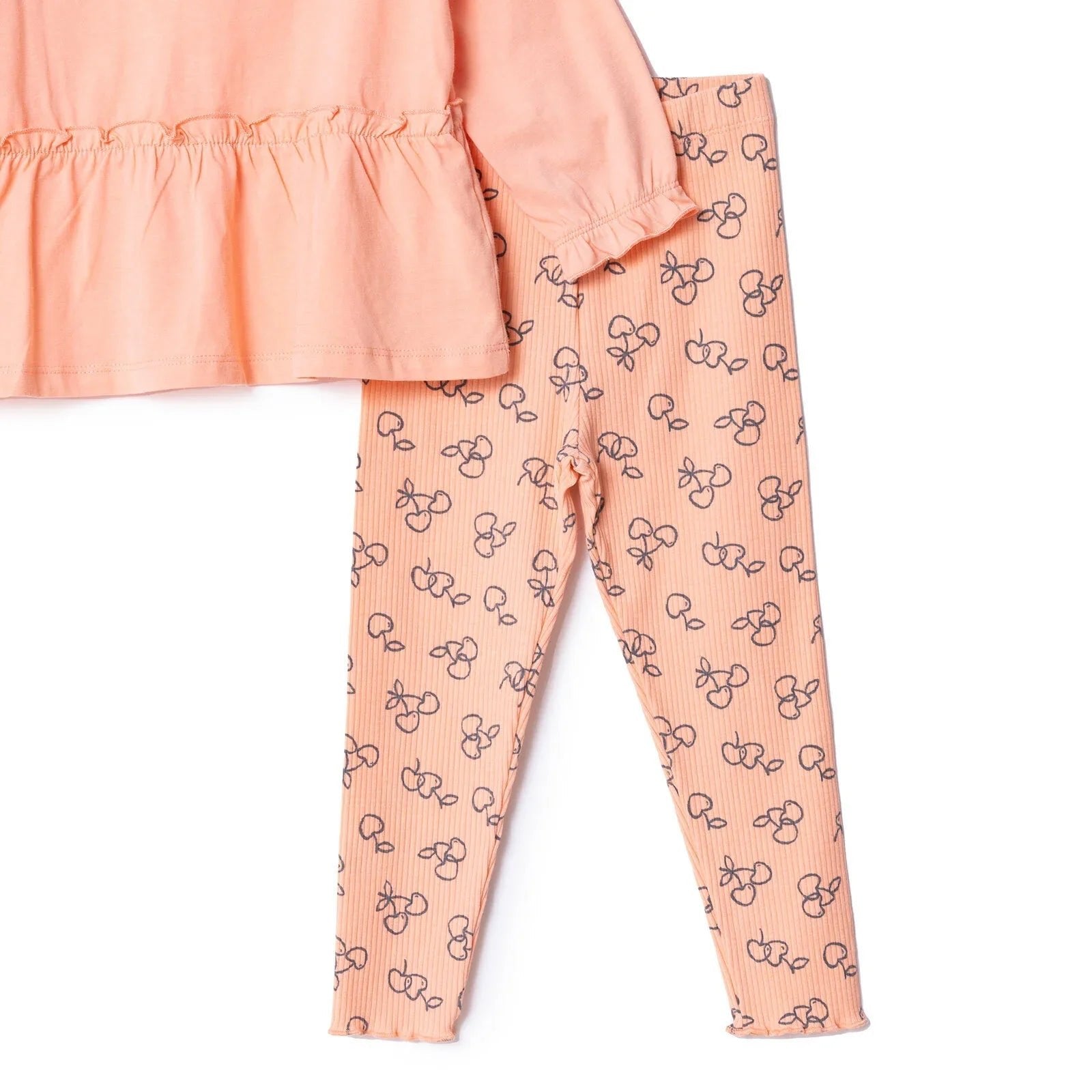 HelloBaby Winter Cherry Blouse - Leggings - Salmon - mezetto ebebek ebebek