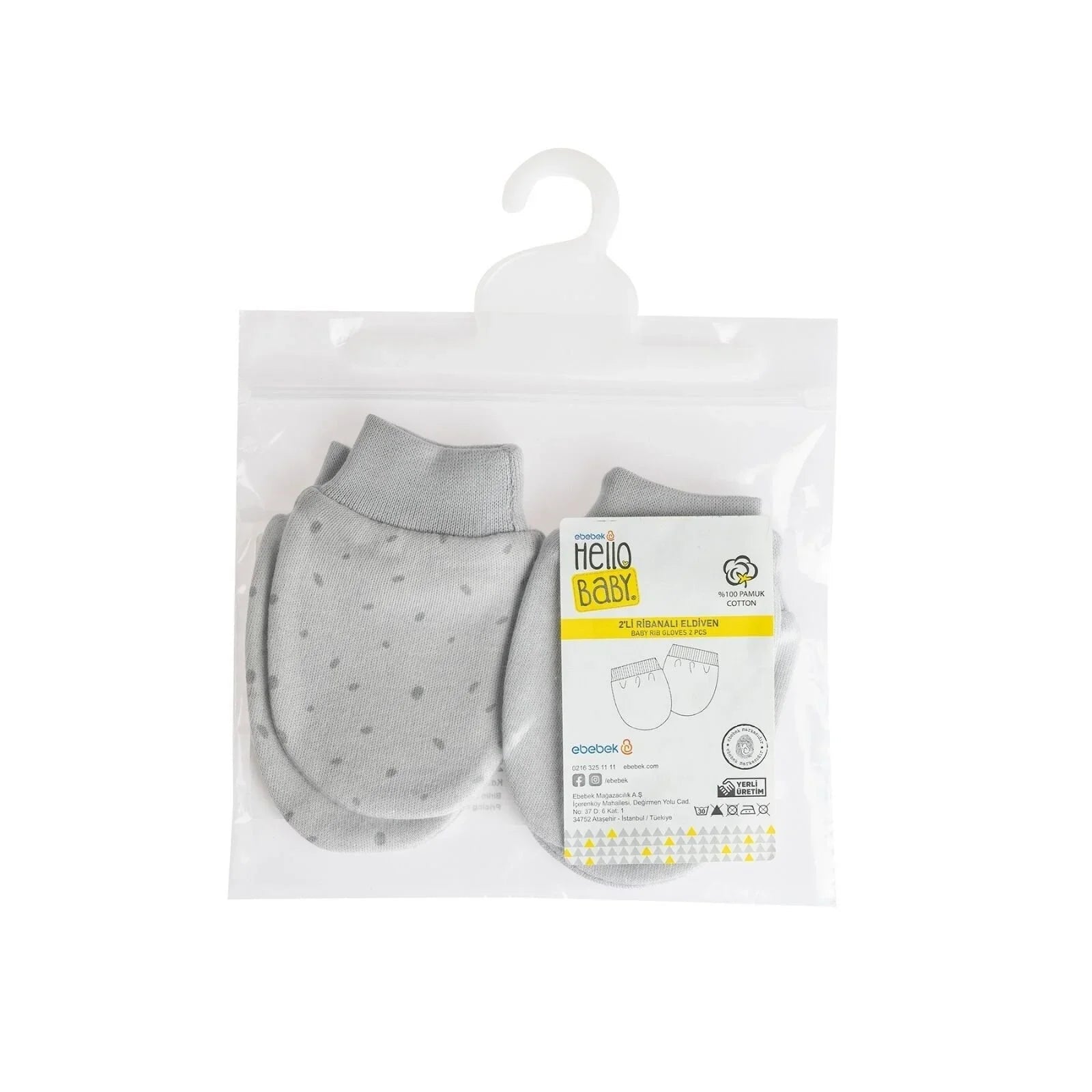 HelloBaby Yenidoğan Eldiven - Grey - mezetto ebebek ebebek