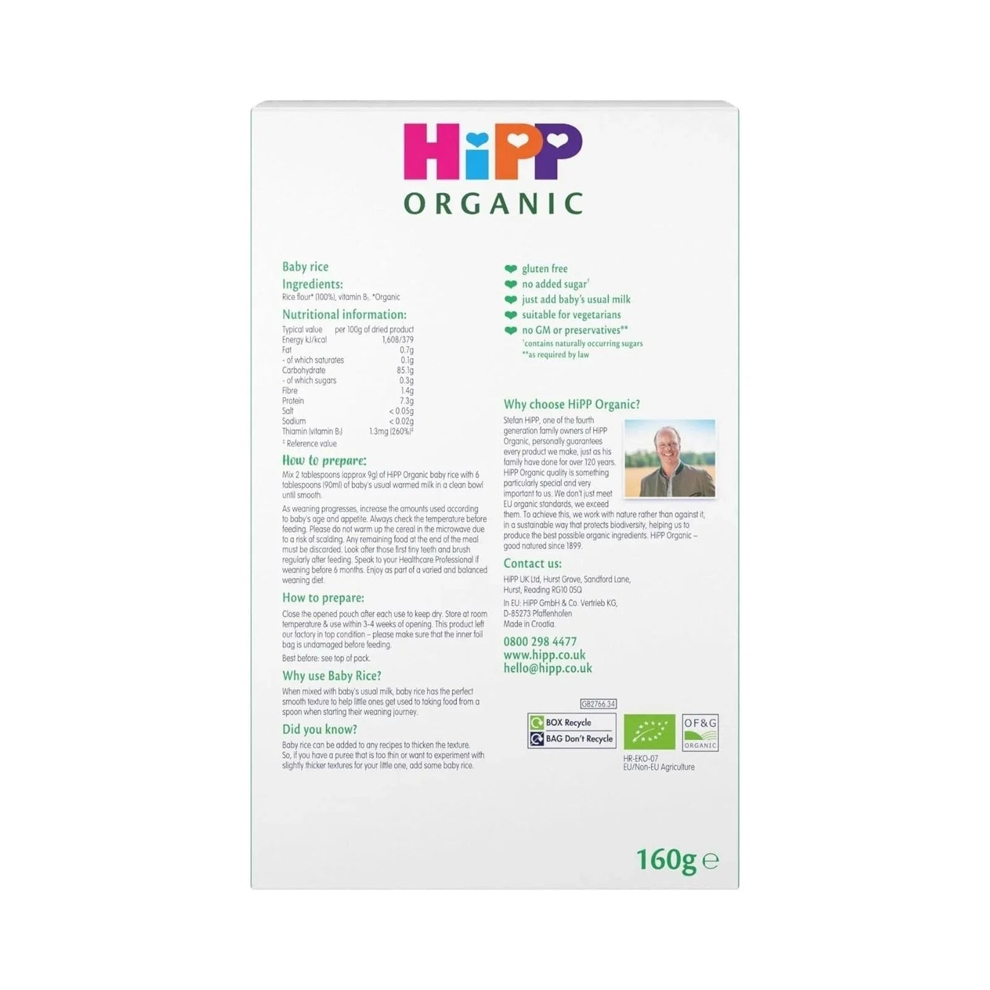 HiPP Organic 100% Baby Rice 6+ months 160g - mezetto ebebek ebebek