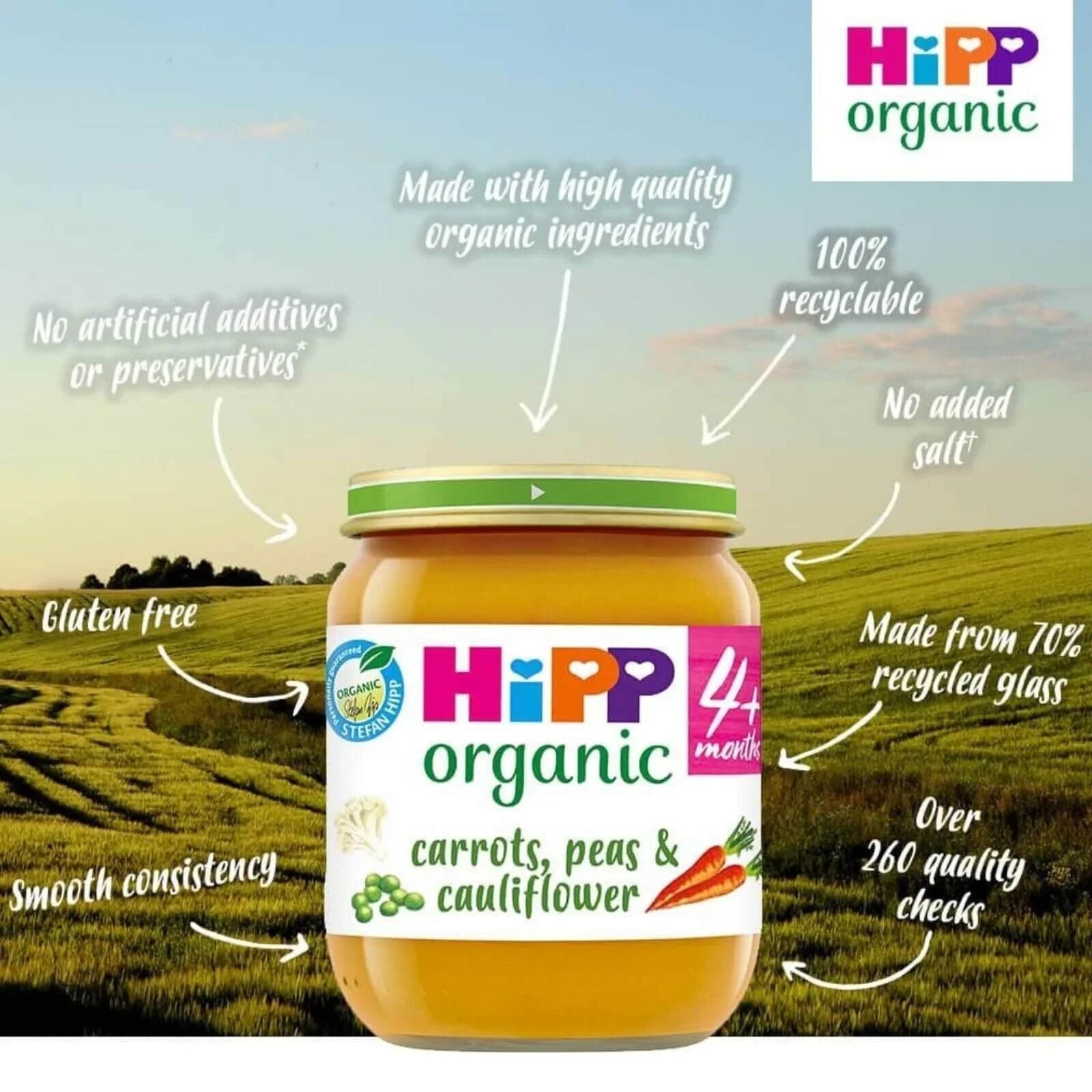 HiPP Organic Carrots Peas & Cauliflower Jar 4+ months 125g - mezetto ebebek ebebek