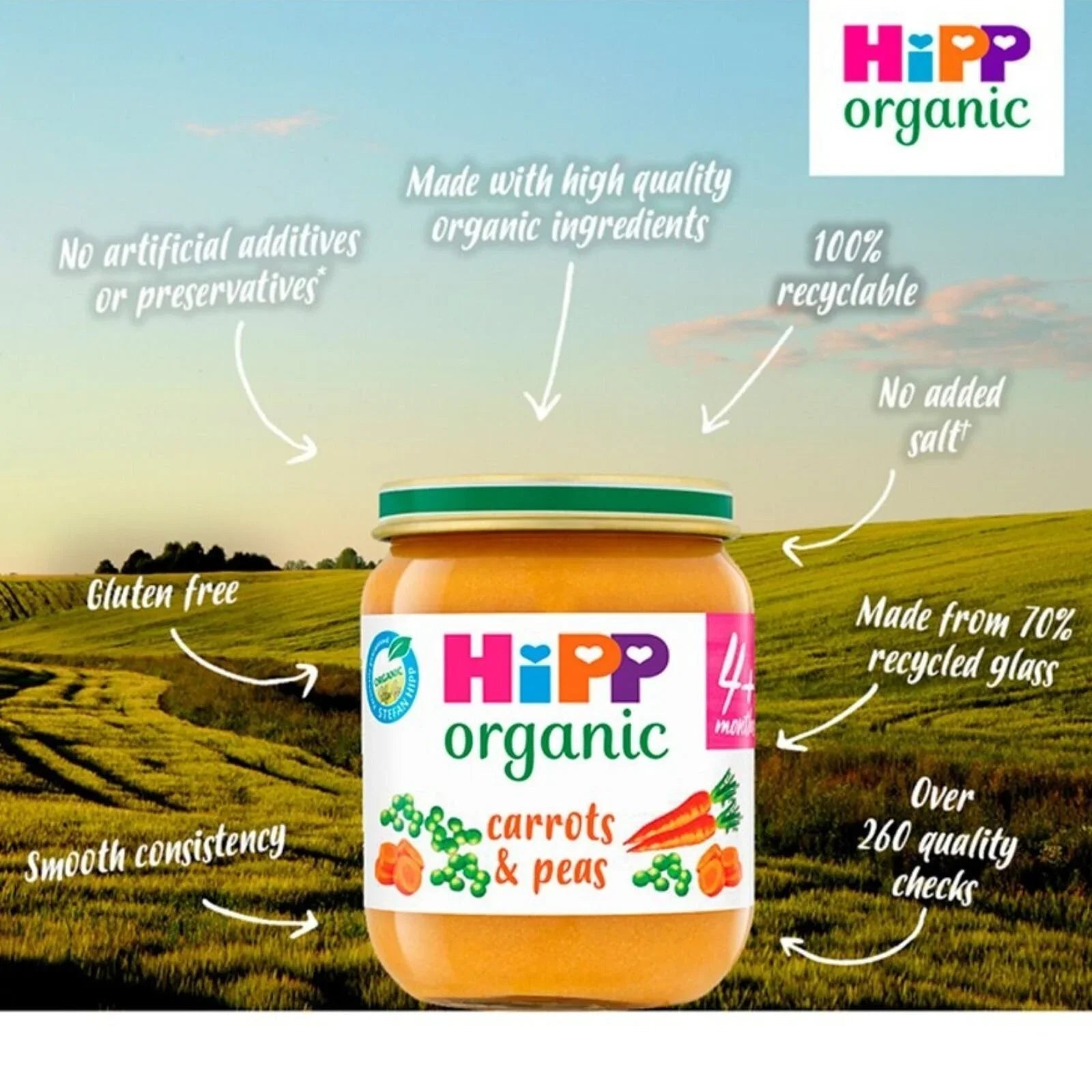 HiPP Organic Carrots & Peas Jar 4+ months 125g - mezetto ebebek ebebek