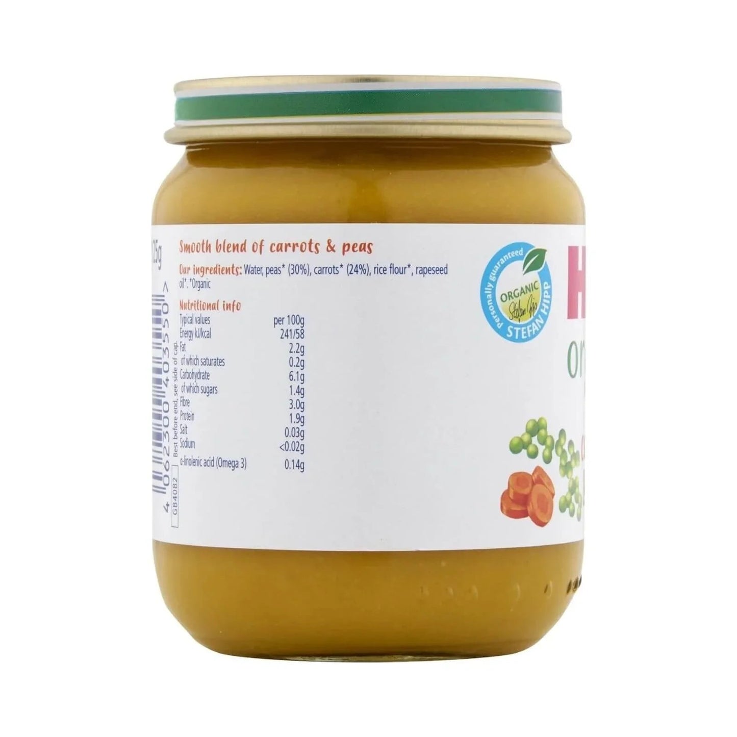 HiPP Organic Carrots & Peas Jar 4+ months 125g - mezetto ebebek ebebek