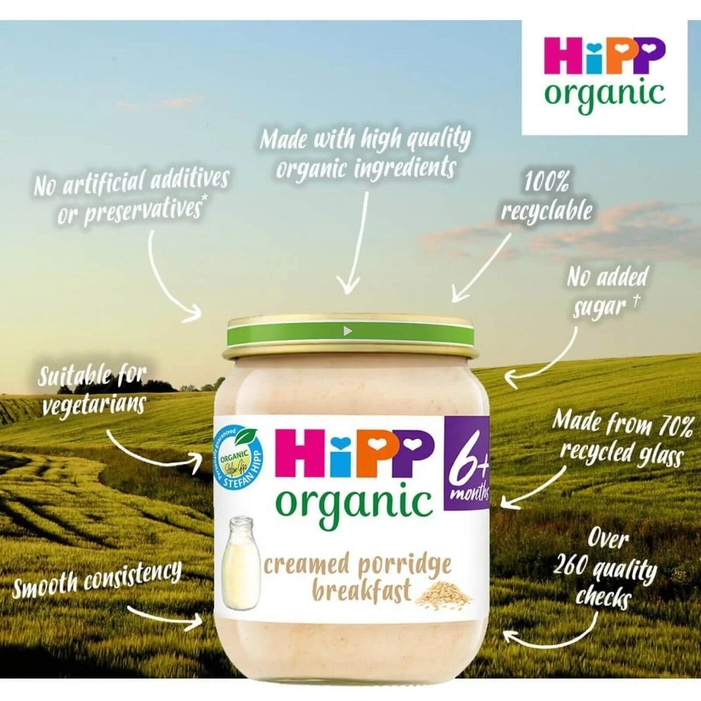 HiPP Organic Creamed Porridge Breakfast Baby Food Jar 6+ months 125g - mezetto ebebek ebebek