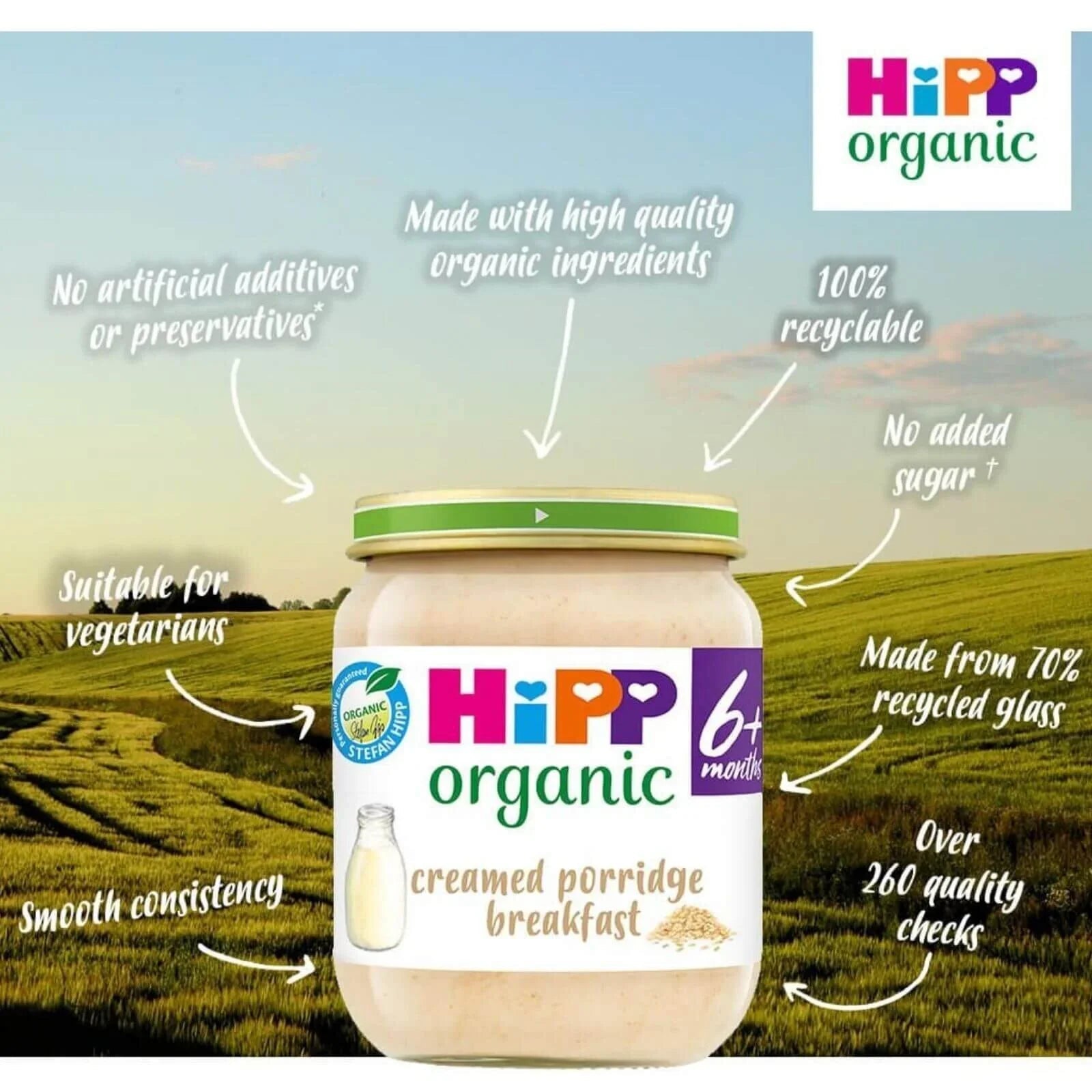 HiPP Organic Creamed Porridge Breakfast Baby Food Jar 6+ months 125g - mezetto ebebek ebebek