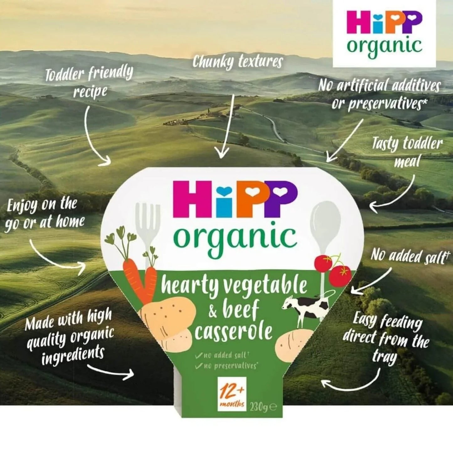 HiPP Organic Hearty Vegetable & Beef Casserole Toddler Tray Meal 12+ months 230g - mezetto ebebek ebebek