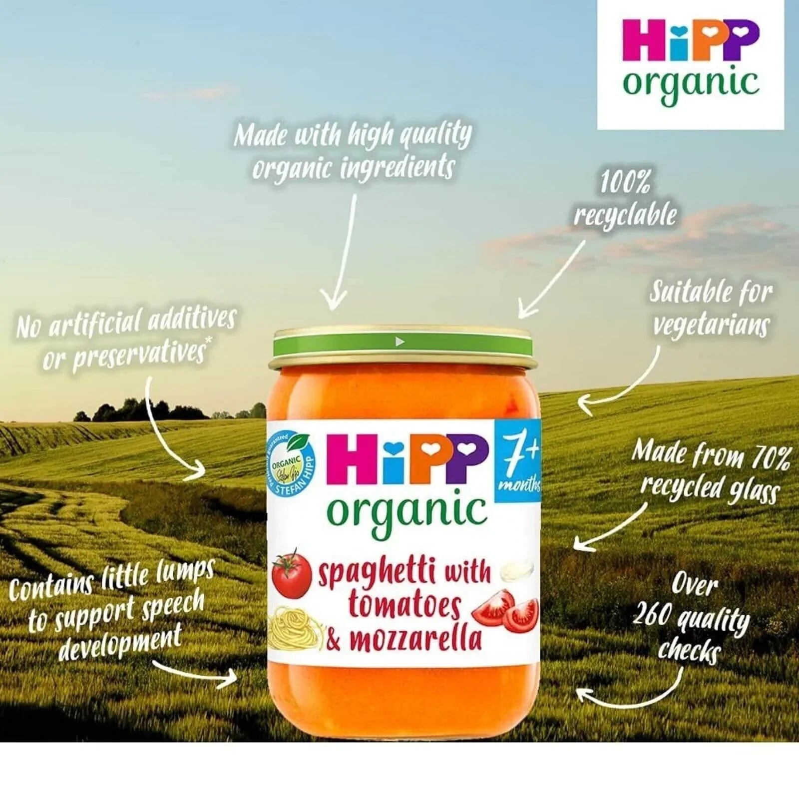 HiPP Organic Spaghetti with Tomatoes & Mozzarella Baby Food Jar 7+ months 190g - mezetto ebebek ebebek