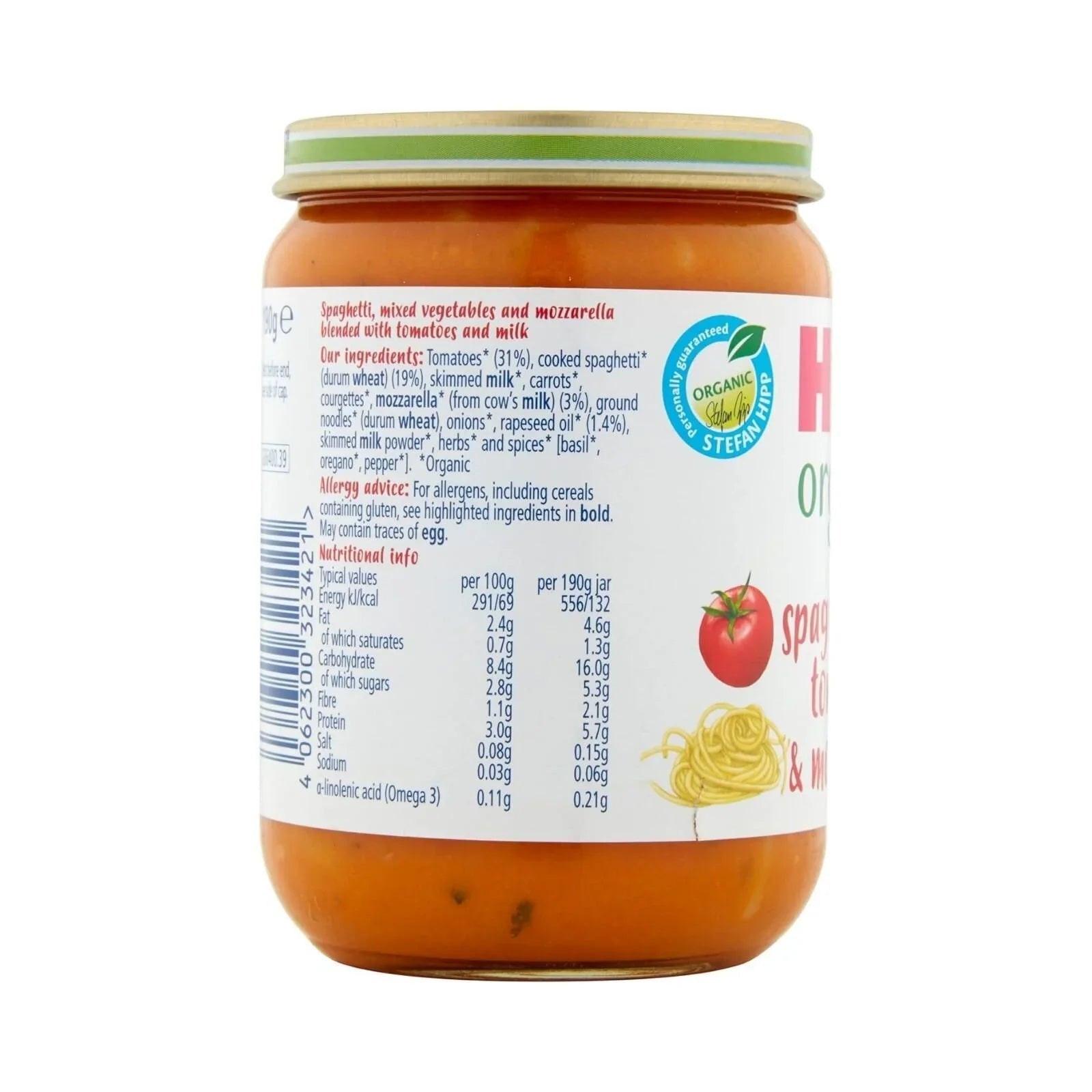 HiPP Organic Spaghetti with Tomatoes & Mozzarella Baby Food Jar 7+ months 190g - mezetto ebebek ebebek