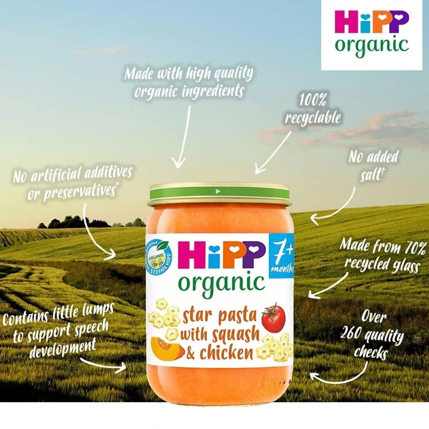 HiPP Organic Star Pasta with Squash & Chicken Baby Food Jar 7+ months 190g - mezetto ebebek ebebek