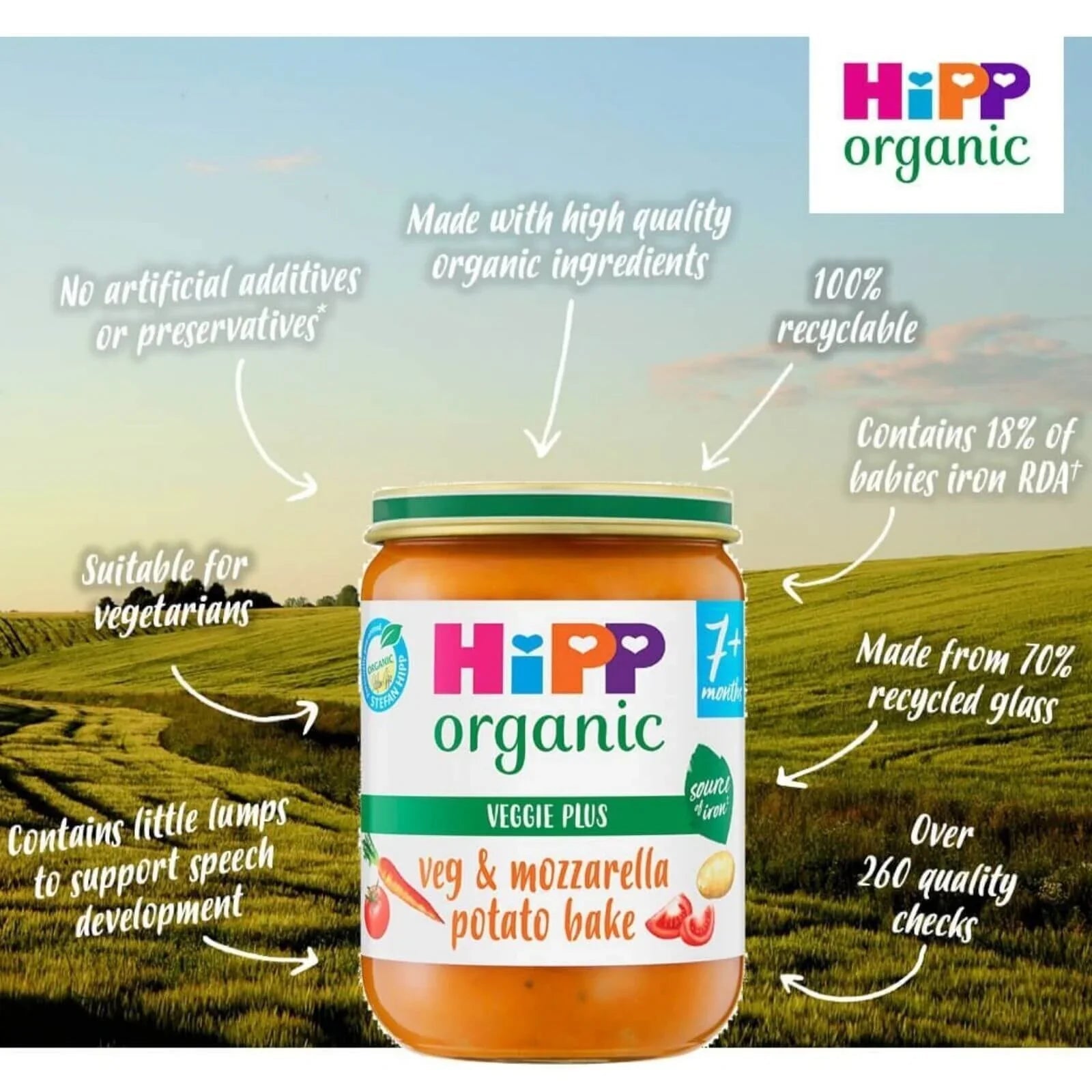 HiPP Organic Vegetables & Mozzarella Potato Bake Baby Food Jar 7+ months 190g - mezetto ebebek ebebek