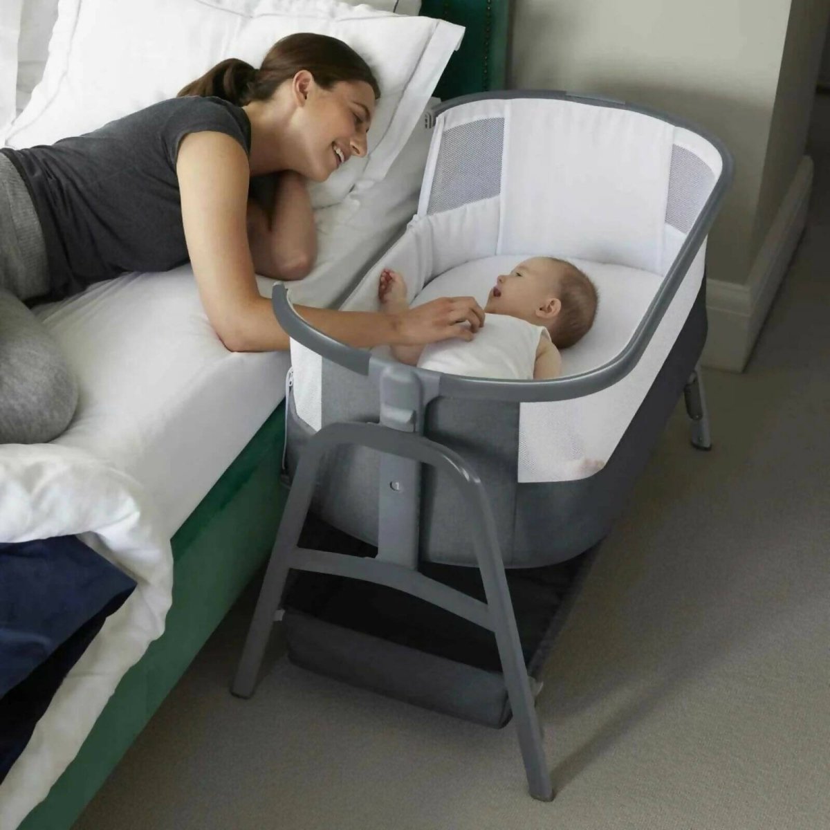 Ickle Bubba Bubba&Me Bedside Crib - Space Grey - mezetto ebebek ebebek