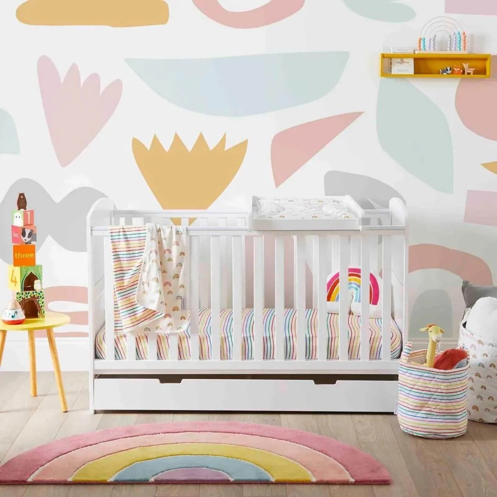 Ickle Bubba Coleby Classic Cot Bed & Under Drawer White - Fibre Mattress - mezetto ebebek ebebek