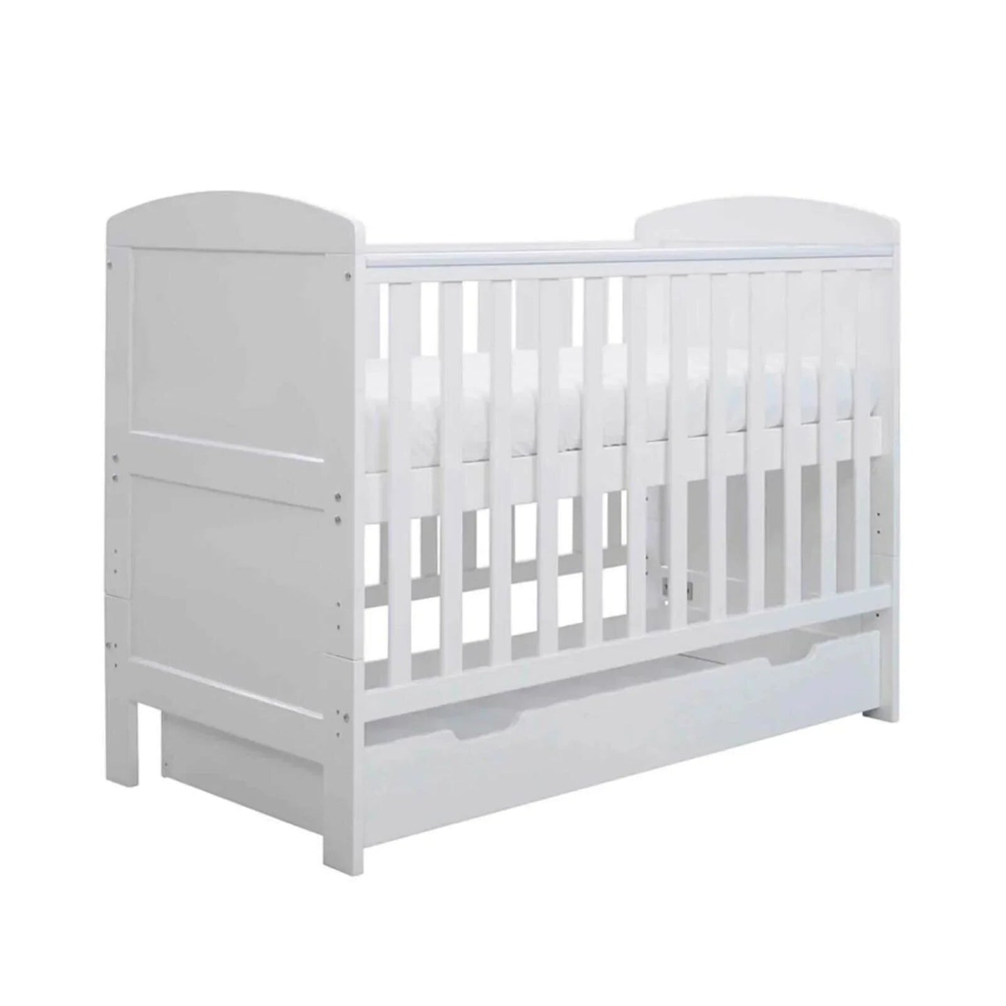 Ickle Bubba Coleby Mini Cot Bed & Under Drawer White - Premium Sprung Mattress - mezetto ebebek ebebek