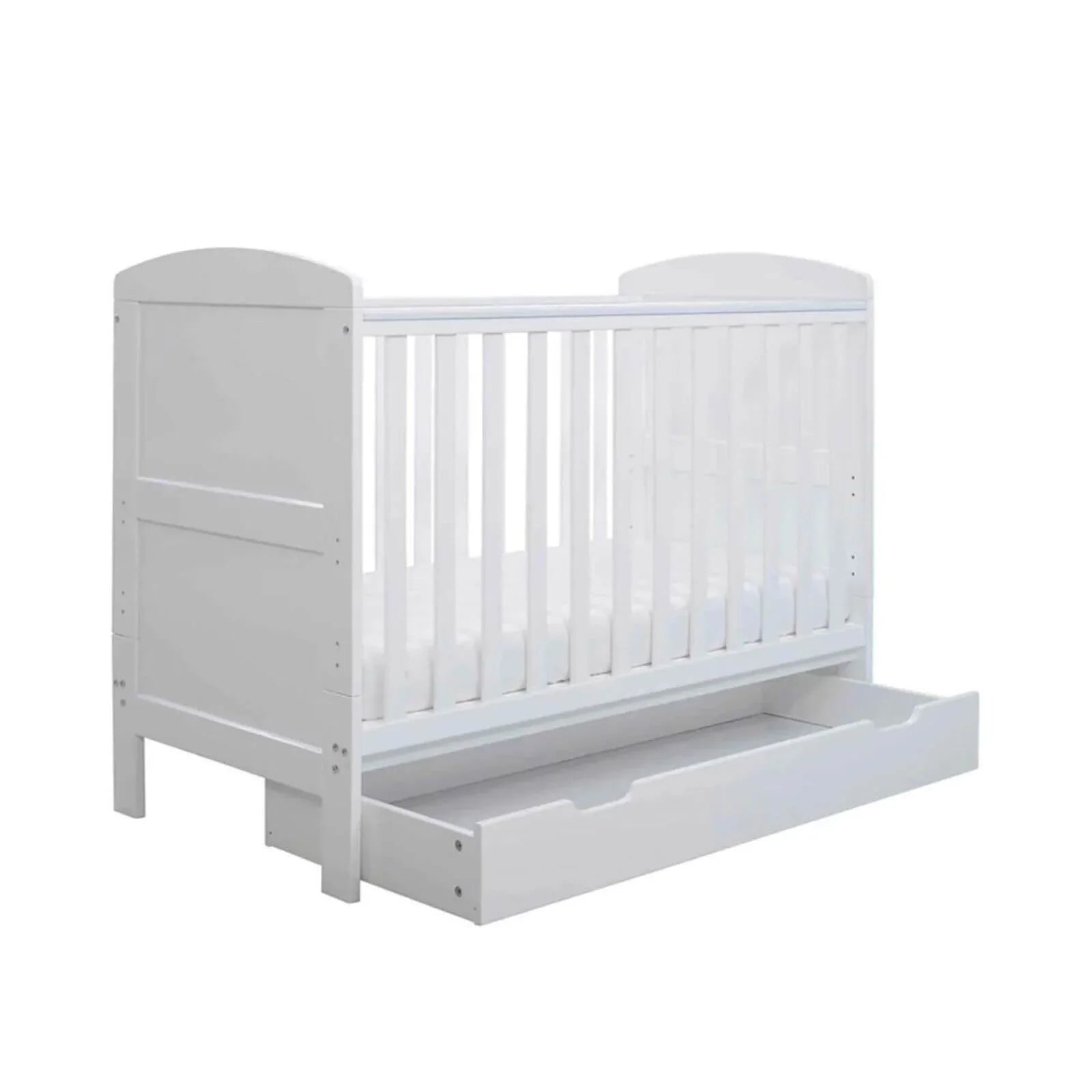 Ickle Bubba Coleby Mini Cot Bed & Under Drawer White - Premium Sprung Mattress - mezetto ebebek ebebek