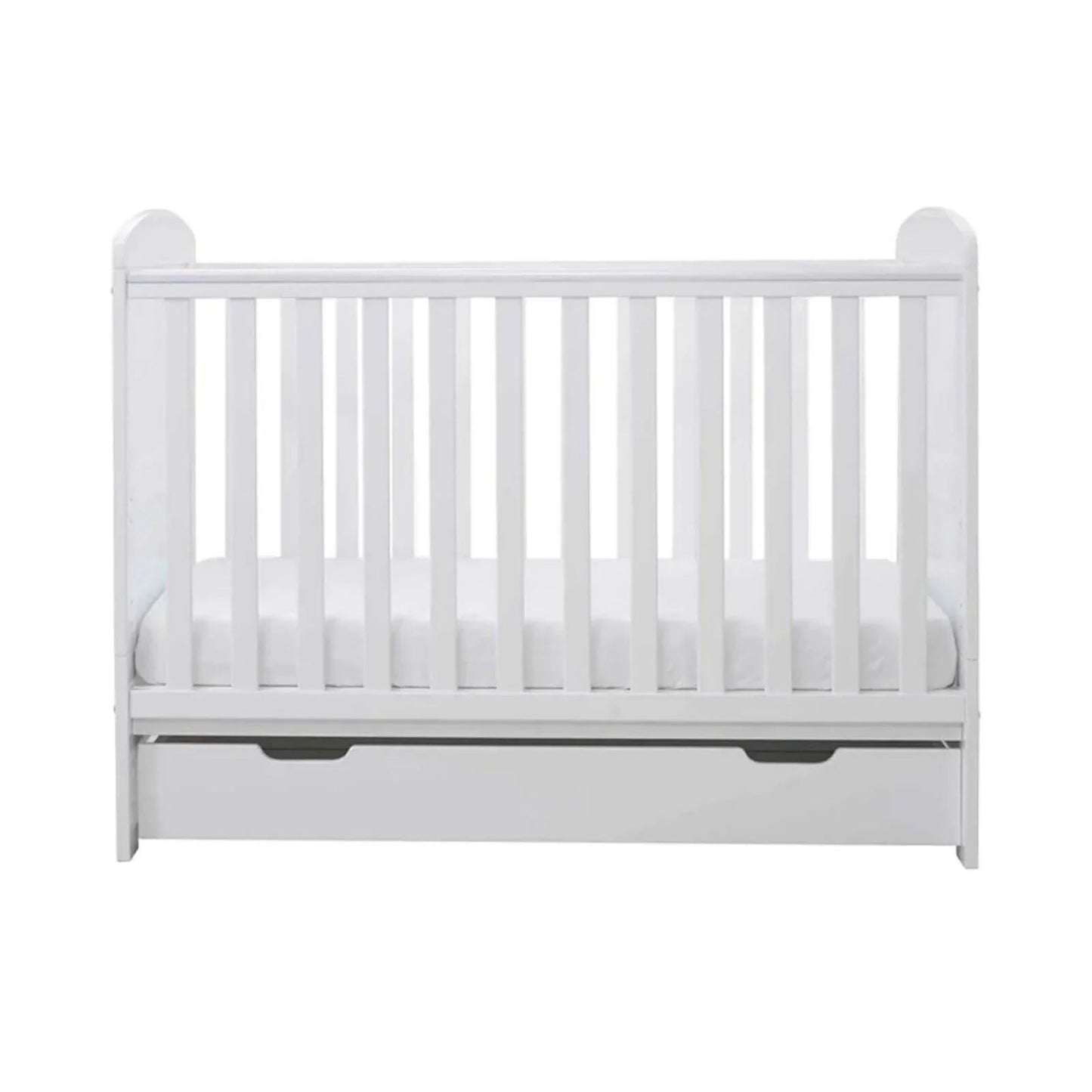 Ickle Bubba Coleby Mini Cot Bed & Under Drawer White - Premium Sprung Mattress - mezetto ebebek ebebek