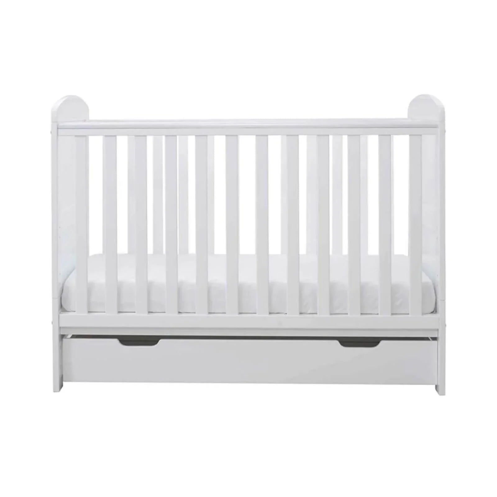 Ickle Bubba Coleby Mini Cot Bed & Under Drawer White - Premium Sprung Mattress - mezetto ebebek ebebek