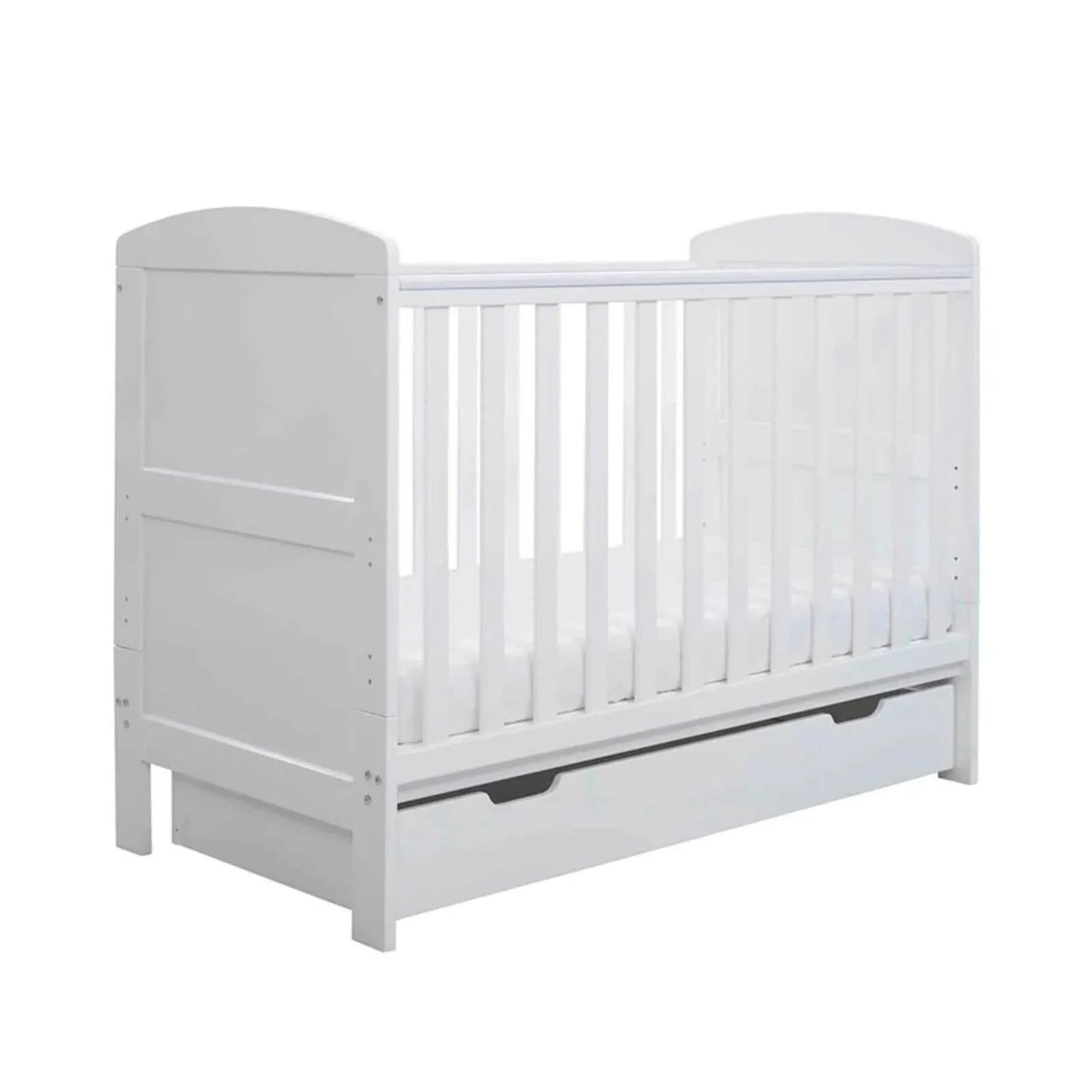 Ickle Bubba Coleby Mini Cot Bed & Under Drawer White - Premium Sprung Mattress - mezetto ebebek ebebek