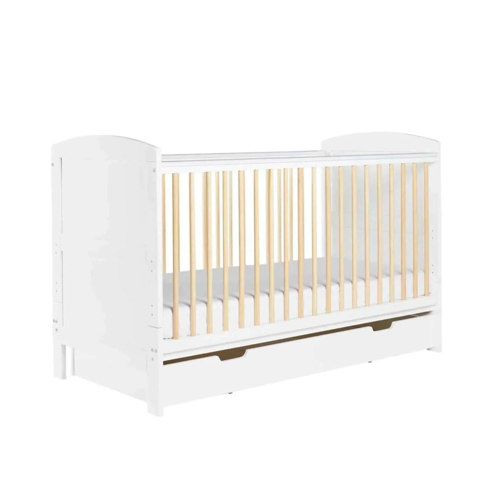 Ickle Bubba Coleby Scandi Cot Bed with Under Drawer Scandi White - Premium Sprung Mattress - mezetto ebebek ebebek