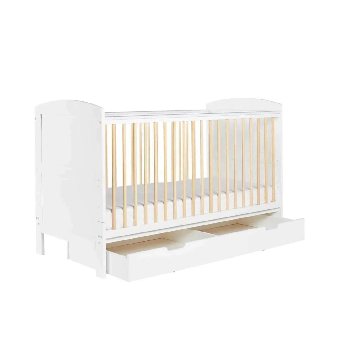 Ickle Bubba Coleby Scandi Cot Bed with Under Drawer Scandi White - Premium Sprung Mattress - mezetto ebebek ebebek
