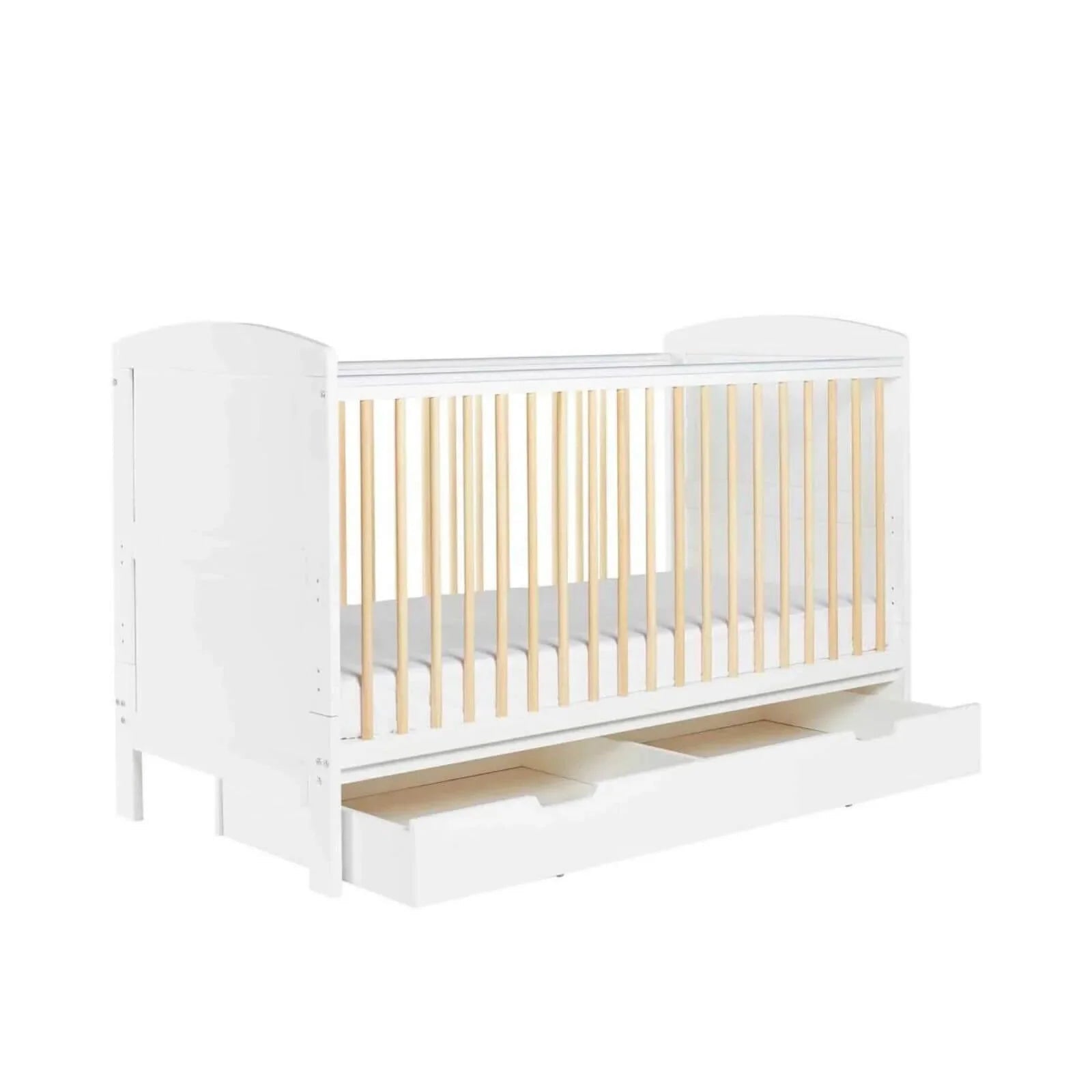 Ickle Bubba Coleby Scandi Cot Bed with Under Drawer Scandi White - Premium Sprung Mattress - mezetto ebebek ebebek