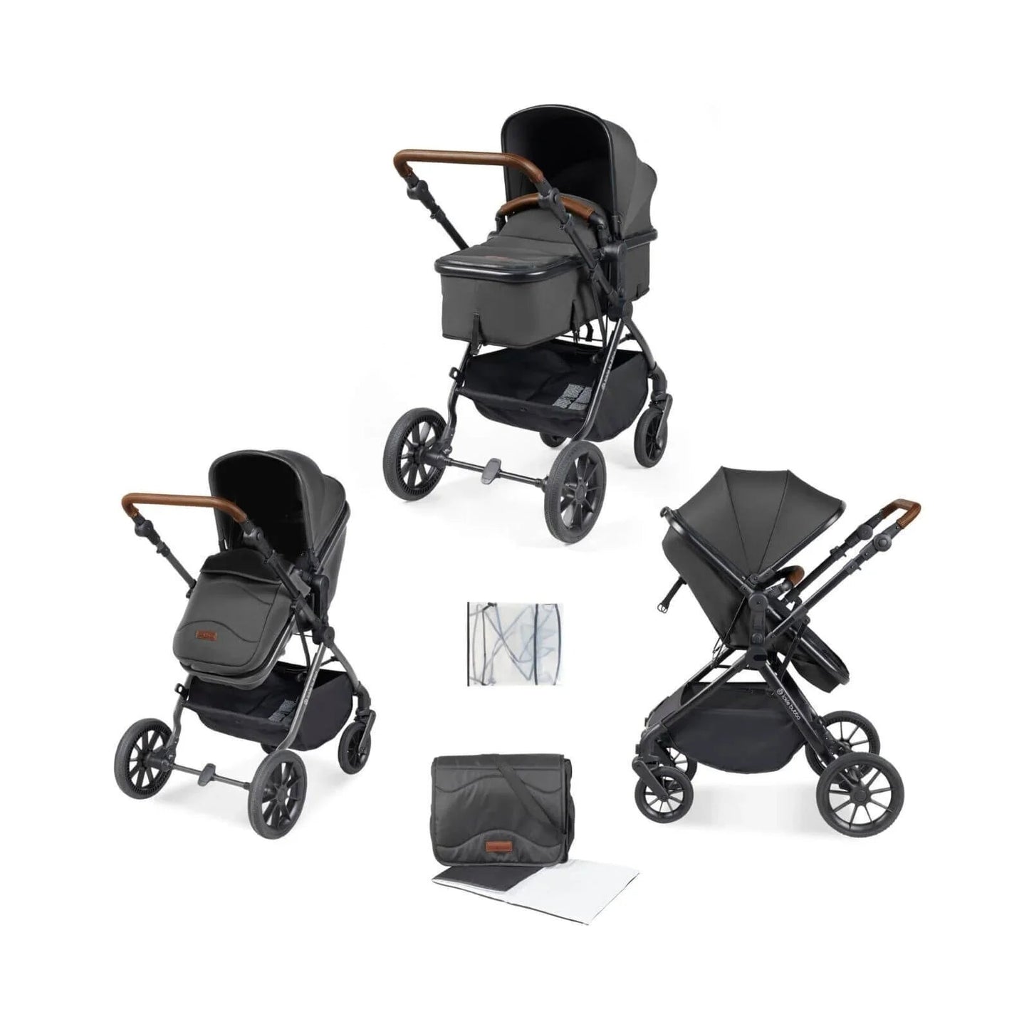 Ickle Bubba Cosmo 2 - in - 1 Pushchair & Carrycot - Black/Graphite Grey/Tan - mezetto ebebek ebebek