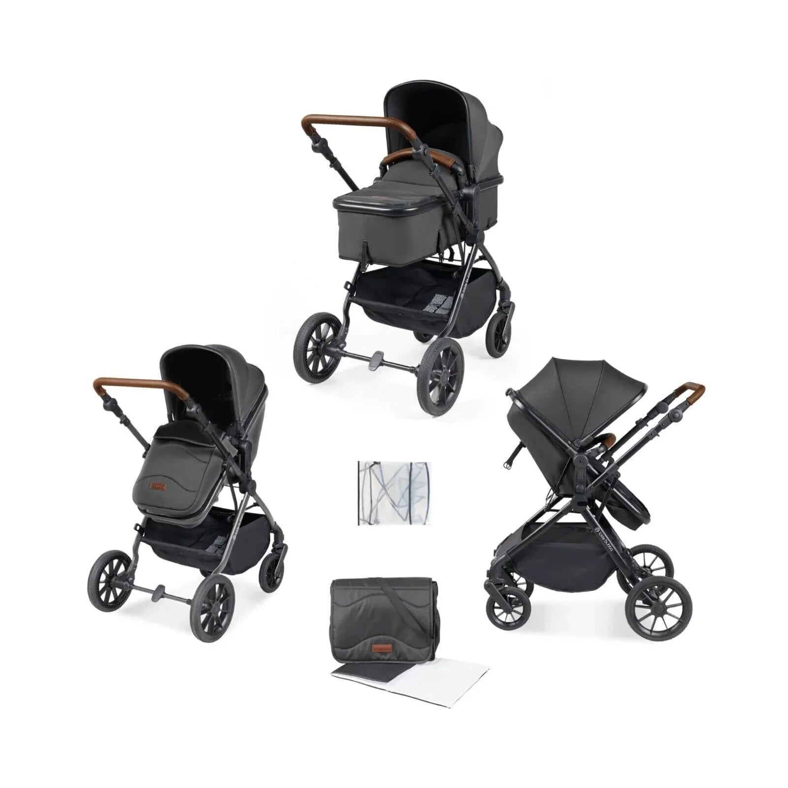 Ickle Bubba Cosmo 2 - in - 1 Pushchair & Carrycot - Black/Graphite Grey/Tan - mezetto ebebek ebebek