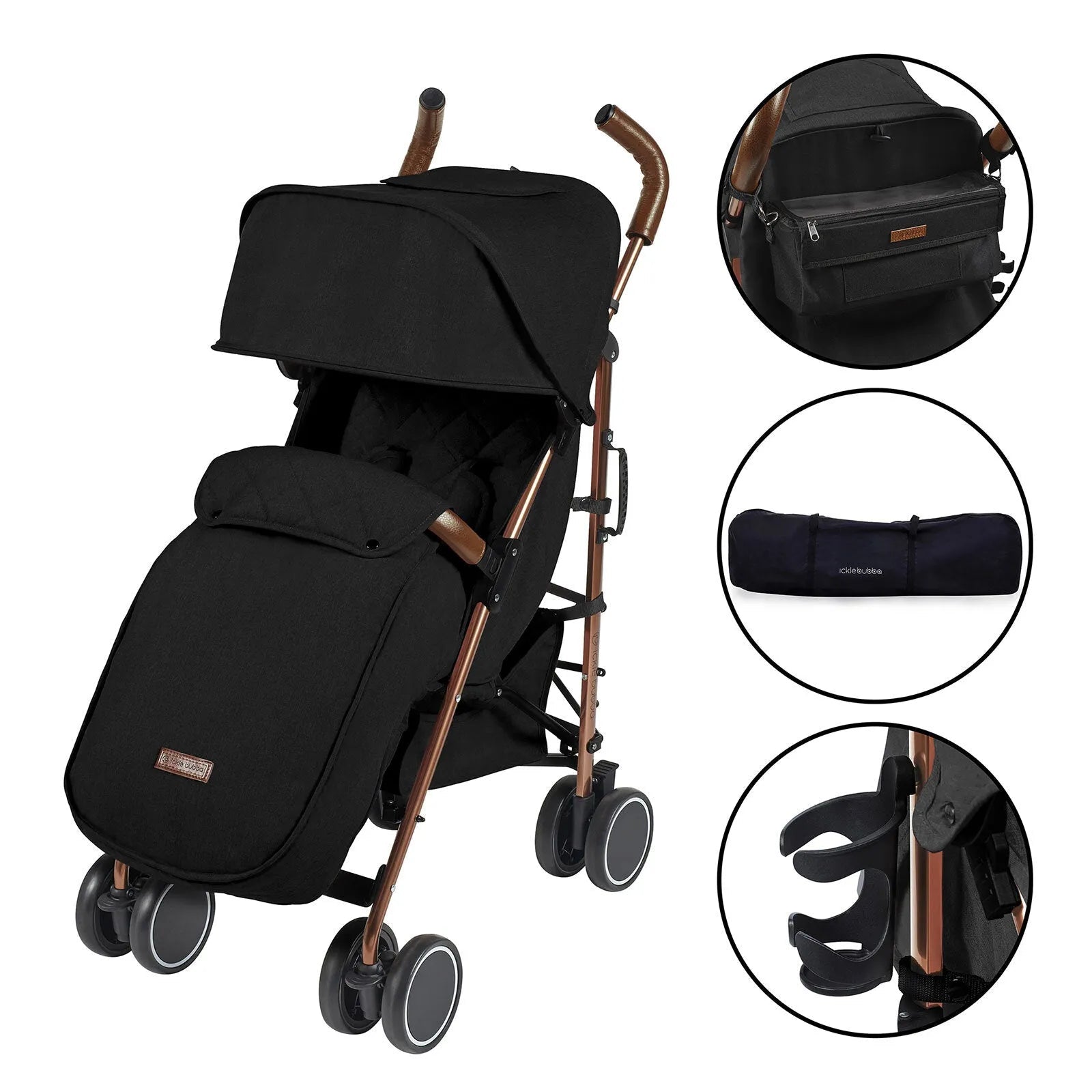 Ickle Bubba Discovery Prime Stroller Black on Rose - mezetto ebebek ebebek