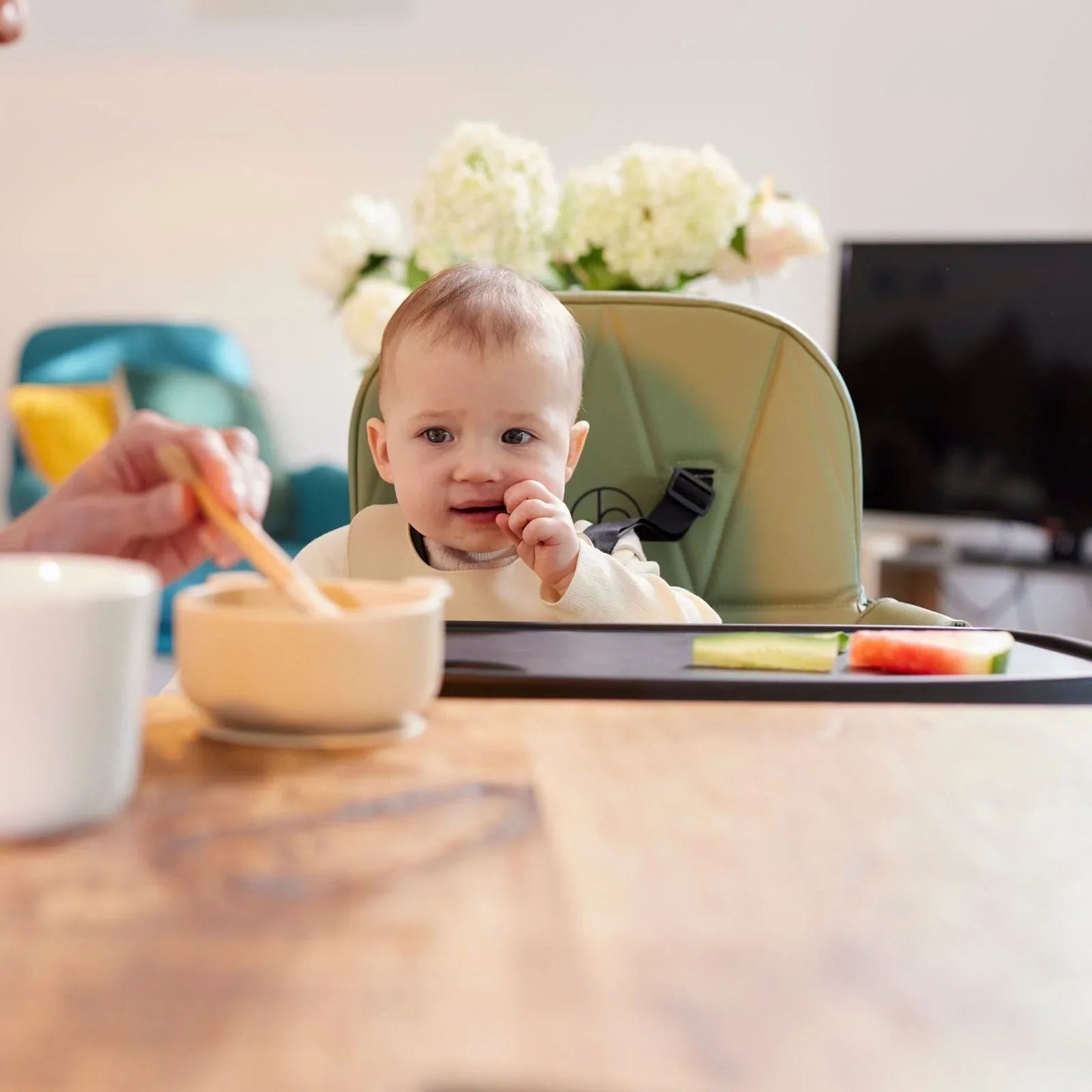 Ickle Bubba Flip Magic Fold Highchair - Sage Green - mezetto ebebek ebebek