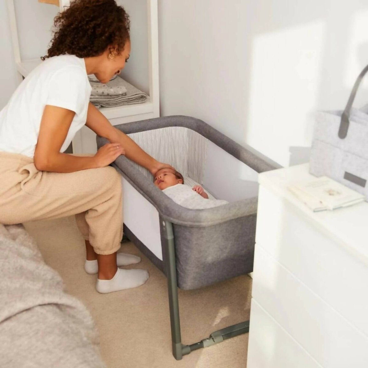 Ickle Bubba Mini Rocker Crib - Space Grey - mezetto ebebek ebebek