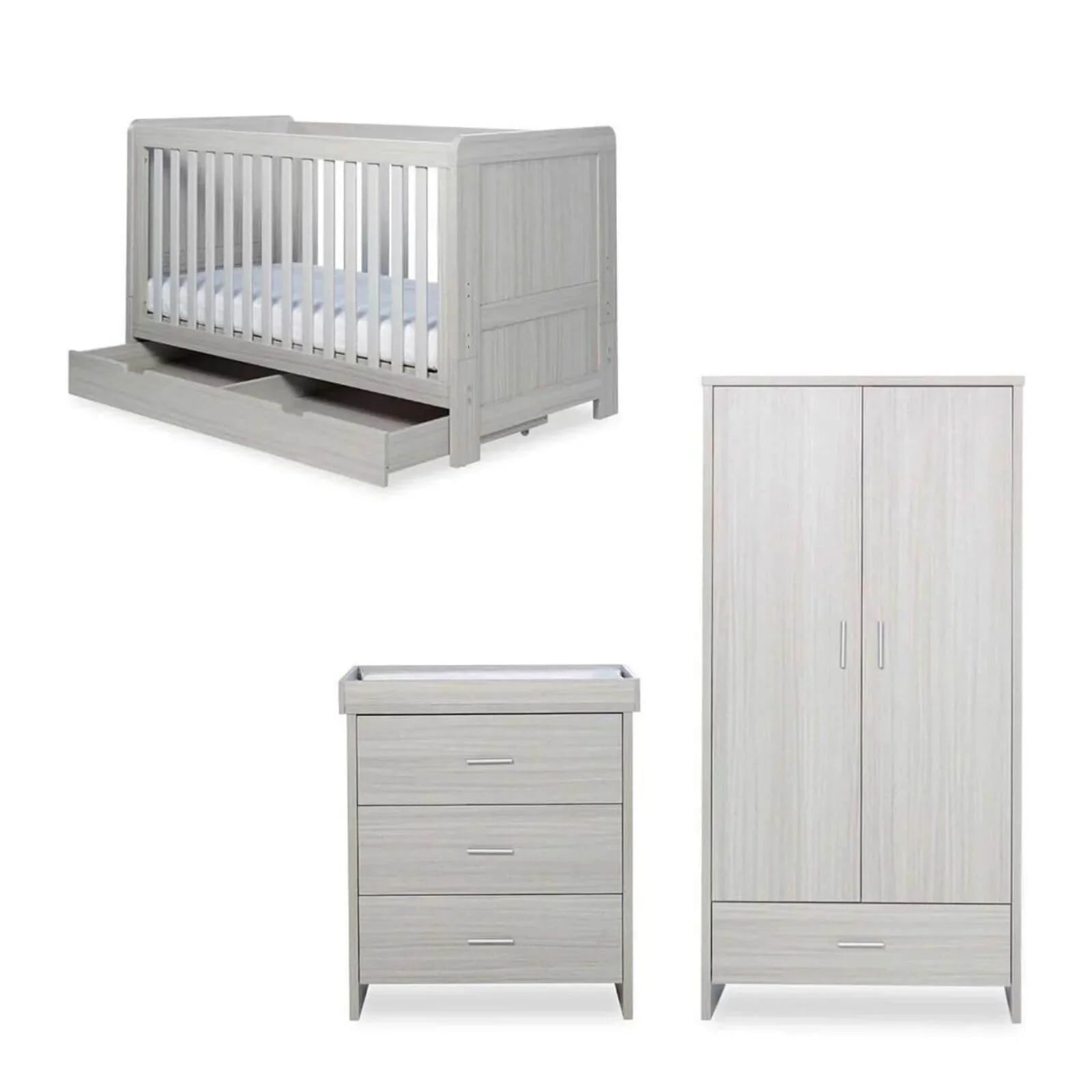 Ickle Bubba Pembrey Furniture Set Under Drawer Ash Grey 3 pcs - Premium Pocket Sprung Mattress - mezetto ebebek ebebek