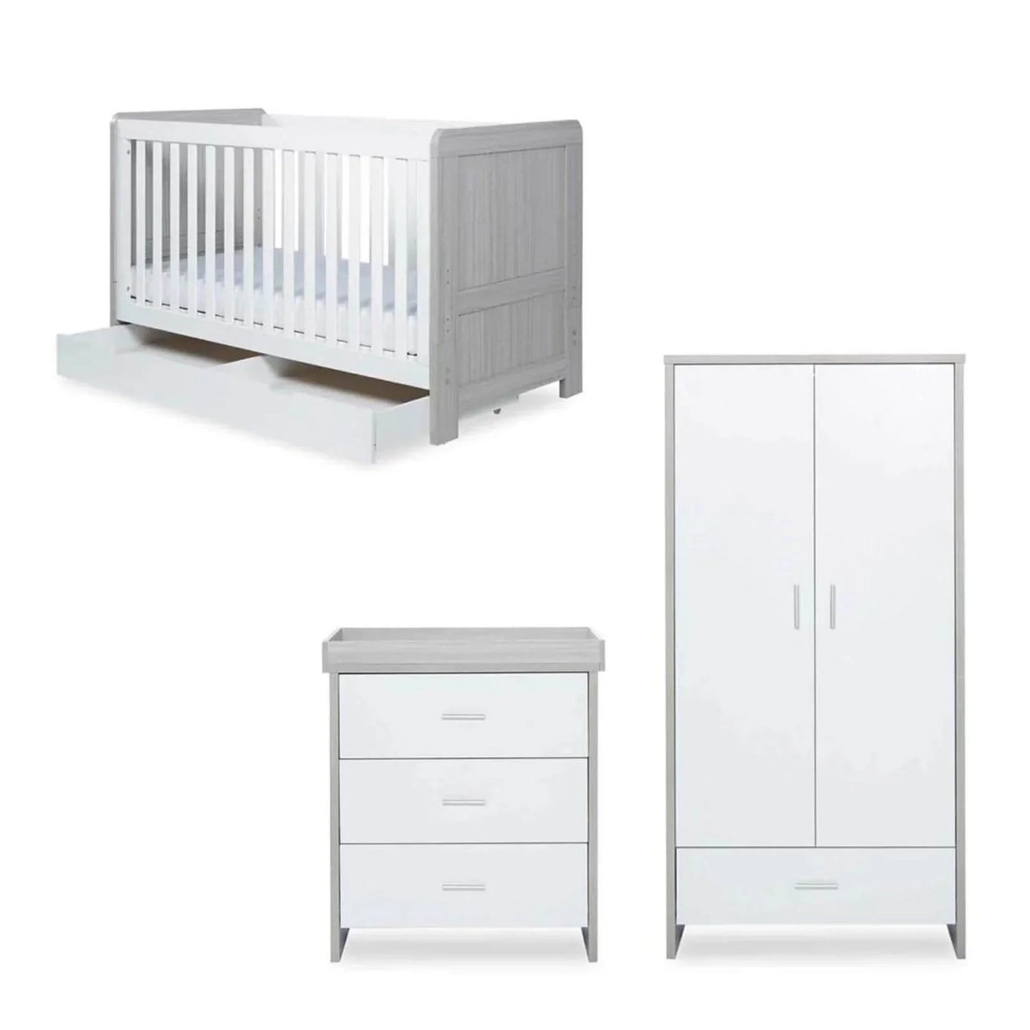 Ickle Bubba Pembrey Furniture Set Under Drawer Ash Grey & White 3 pcs - Fibre Mattress - mezetto ebebek ebebek