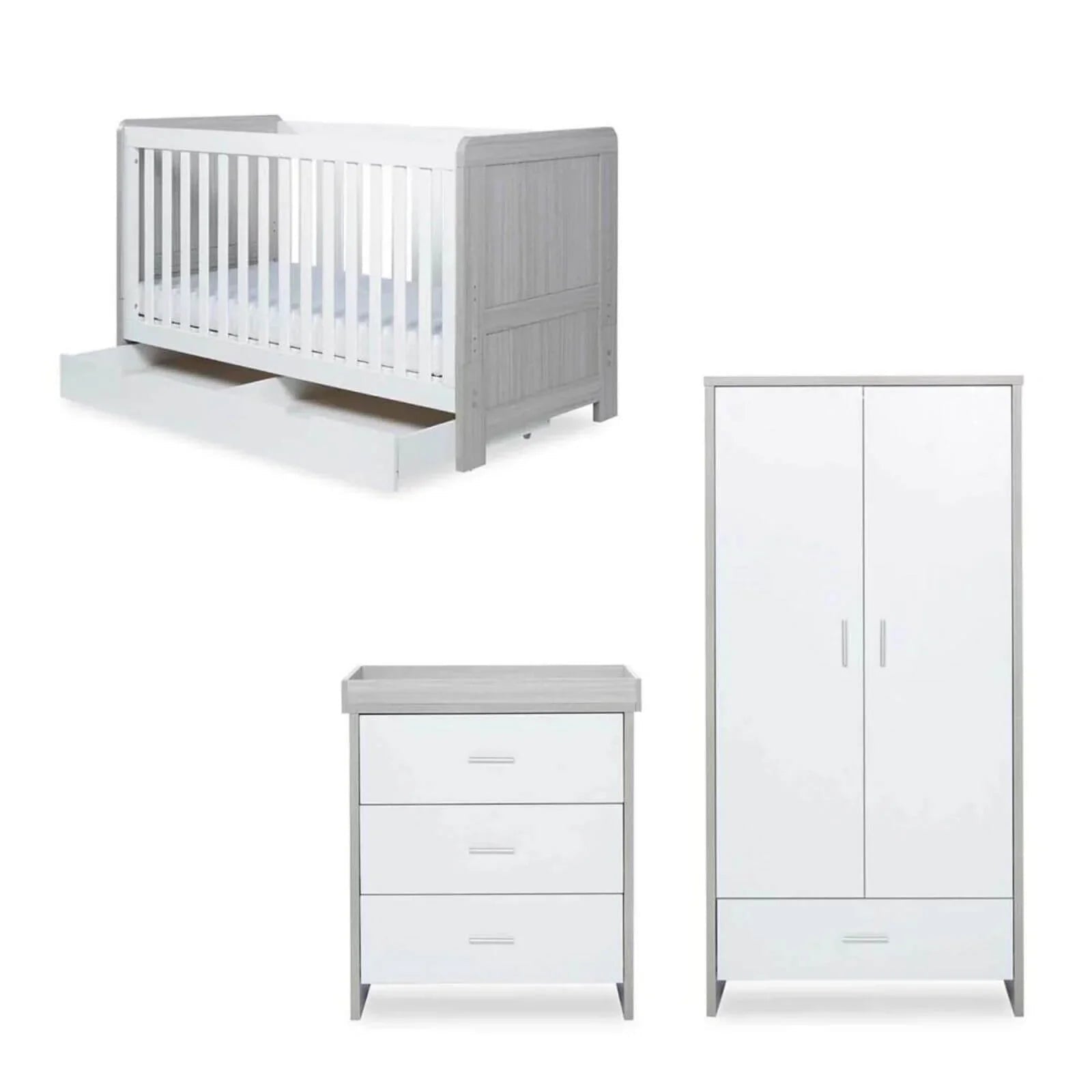 Ickle Bubba Pembrey Furniture Set Under Drawer Ash Grey & White 3 pcs - Fibre Mattress - mezetto ebebek ebebek