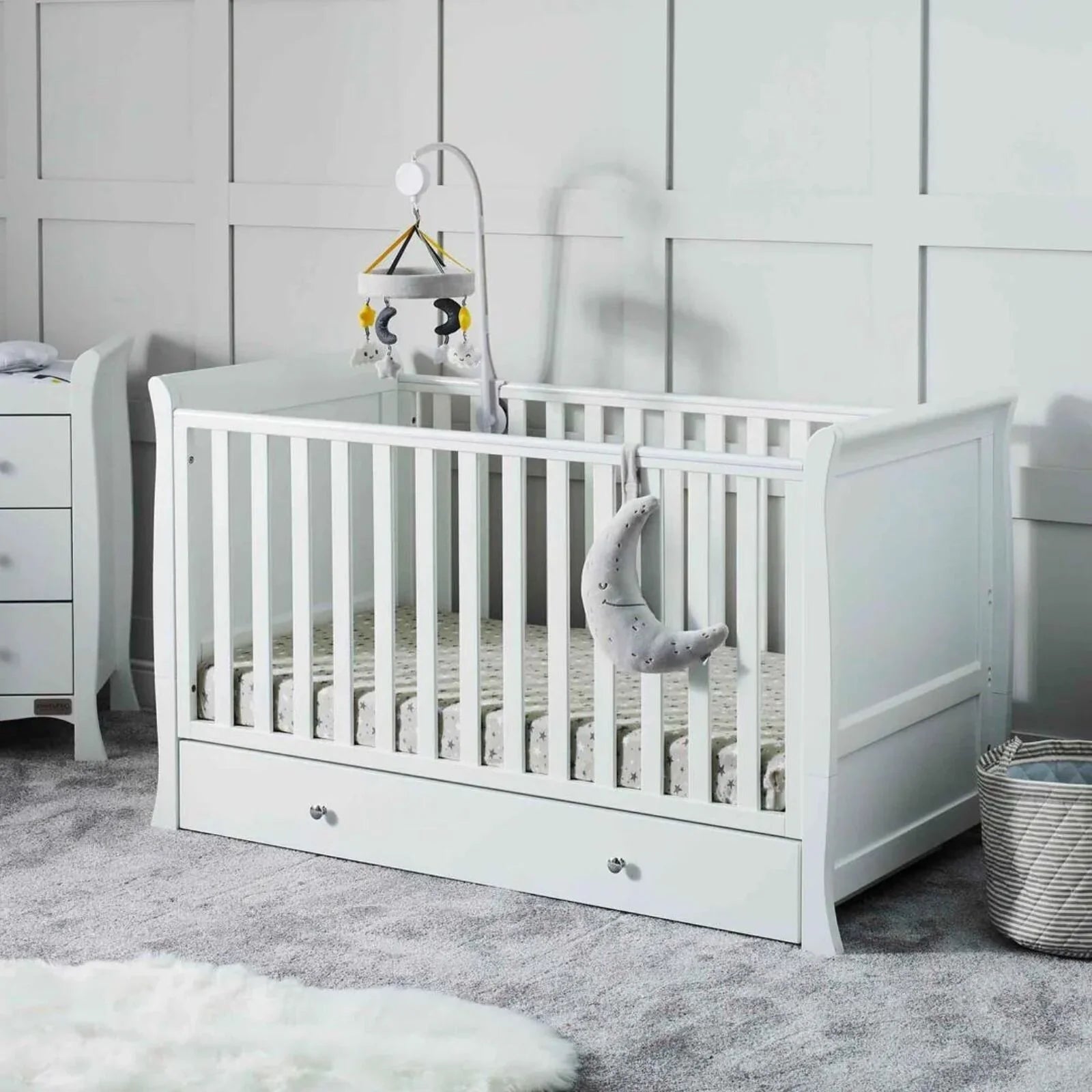 Ickle Bubba Snowdon Classic Cot Bed White - Fibre Mattress - mezetto ebebek ebebek