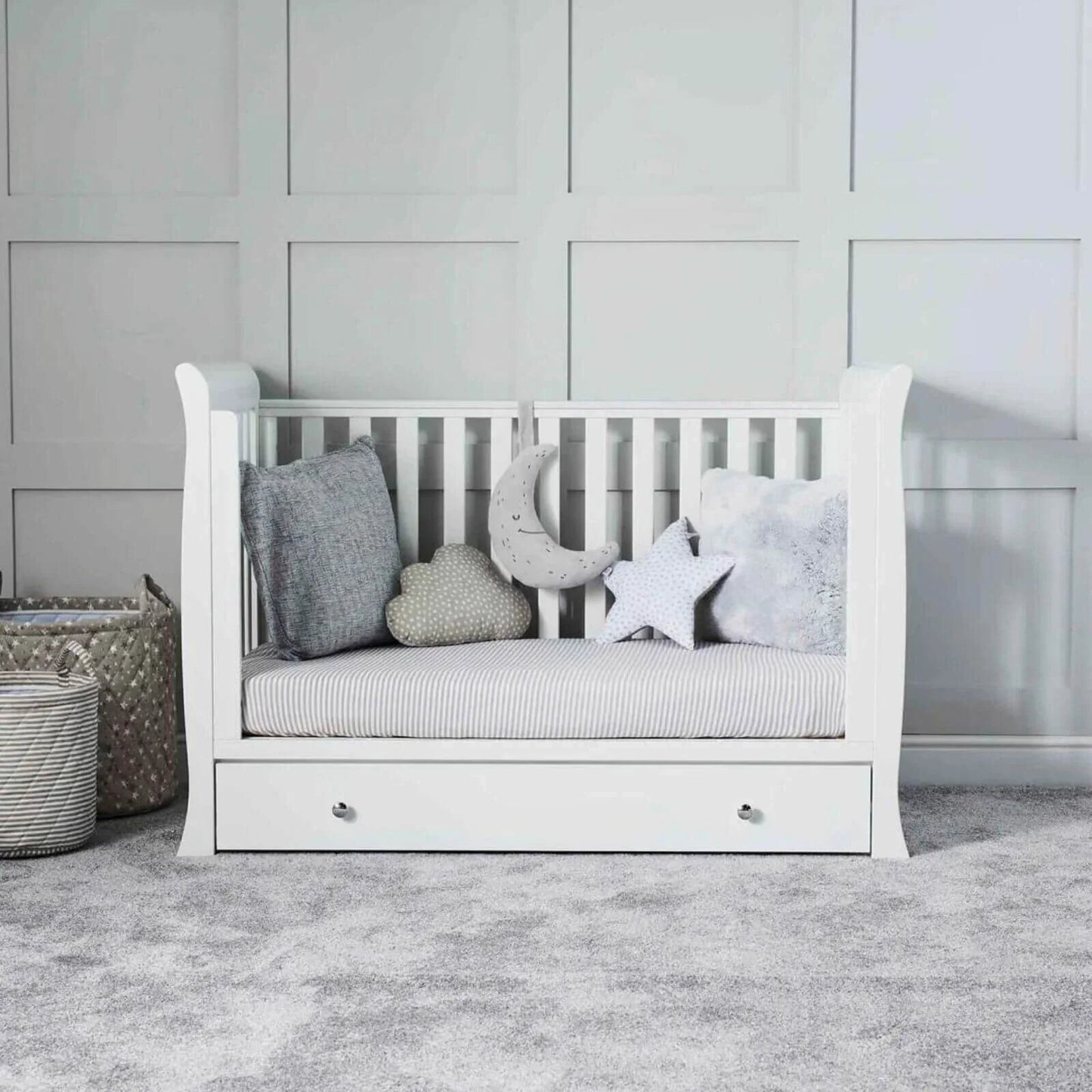 Ickle Bubba Snowdon Mini Cot Bed White - Premium Pocket Sprung Mattress - mezetto ebebek ebebek