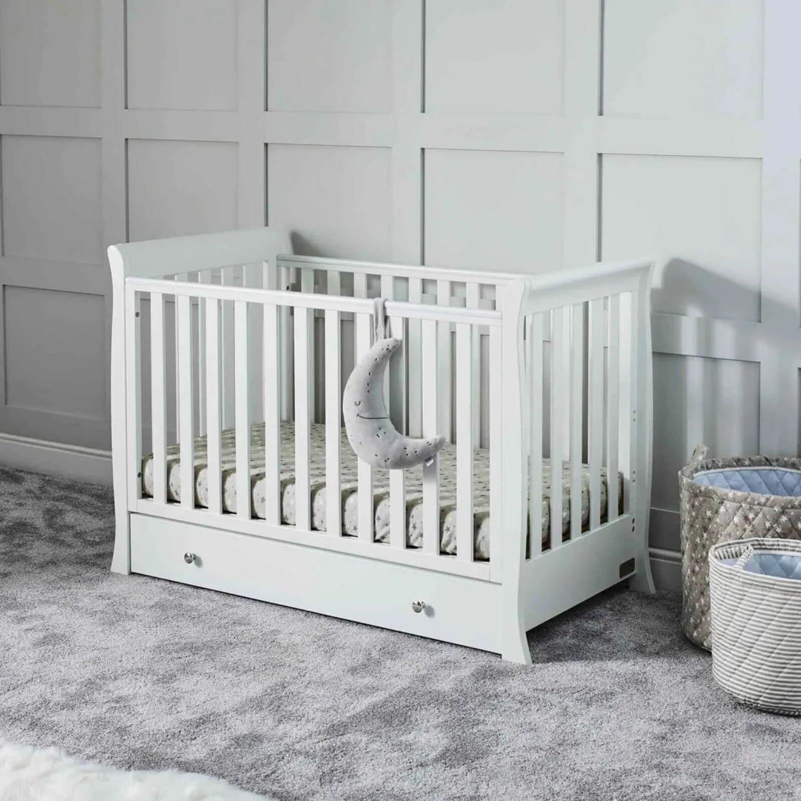 Ickle Bubba Snowdon Mini Cot Bed White - Premium Sprung Mattress - mezetto ebebek ebebek