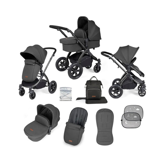 Ickle Bubba Stomp Luxe 2 - in - 1 Pushchair & Carrycot - Black/Charcoal Grey/Black - mezetto ebebek ebebek