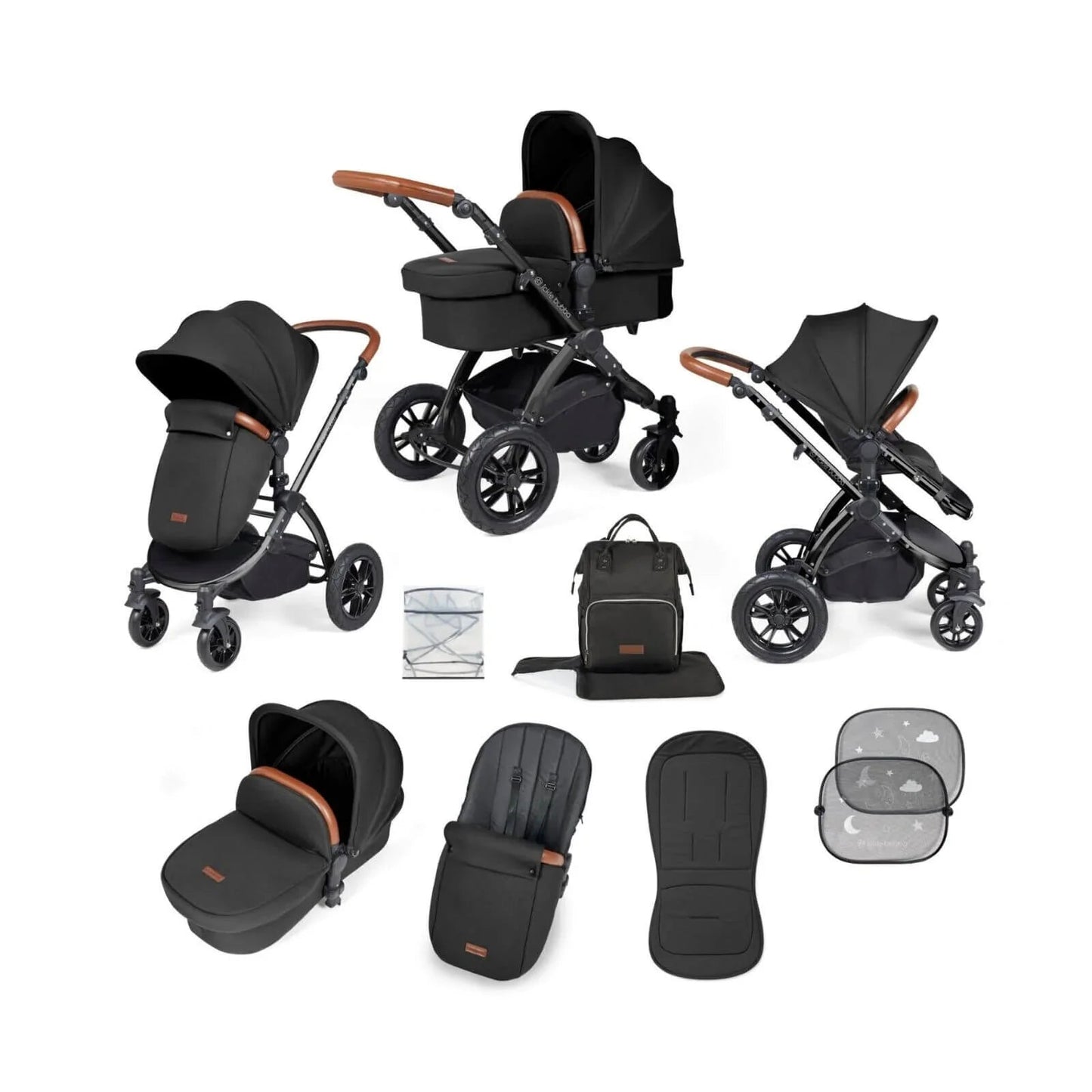 Ickle Bubba Stomp Luxe 2 - in - 1 Pushchair & Carrycot - Black/Midnight/Tan - mezetto ebebek ebebek