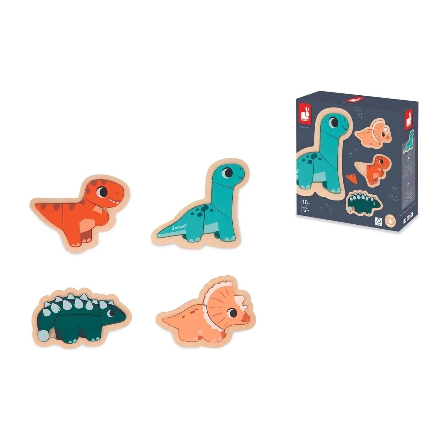 Janod 4 Progressive Puzzles Dino - mezetto ebebek ebebek