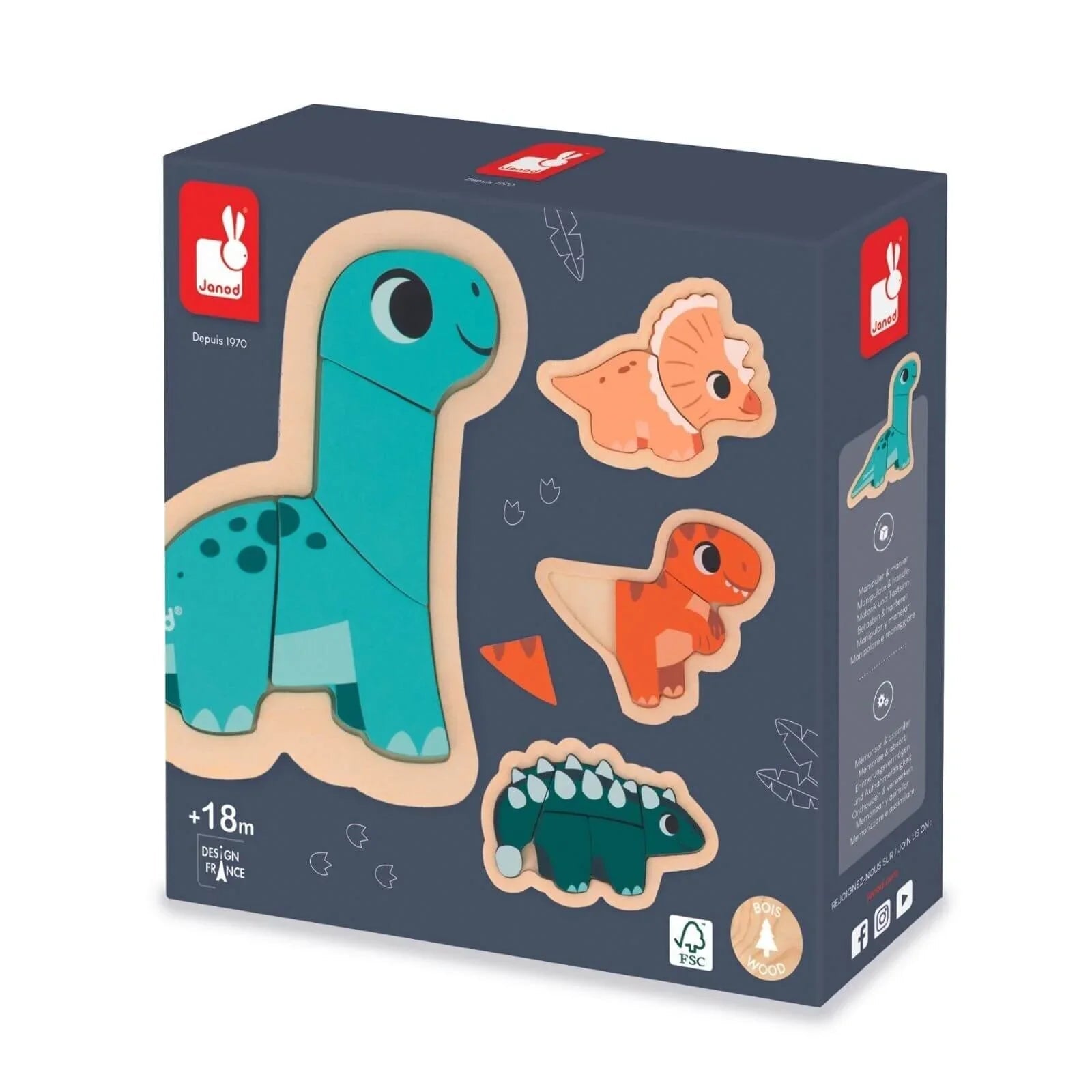 Janod 4 Progressive Puzzles Dino - mezetto ebebek ebebek