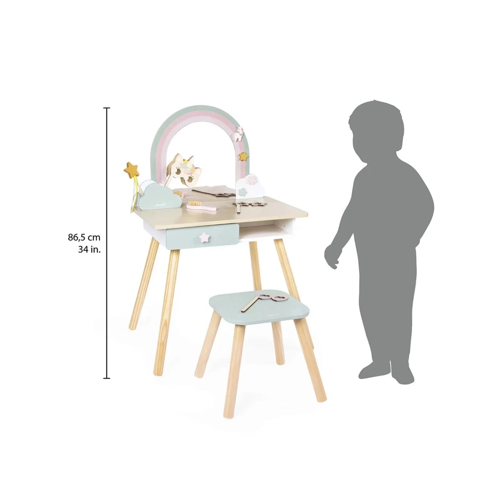 Janod Wooden Dressing Table - Unicorn - mezetto ebebek ebebek