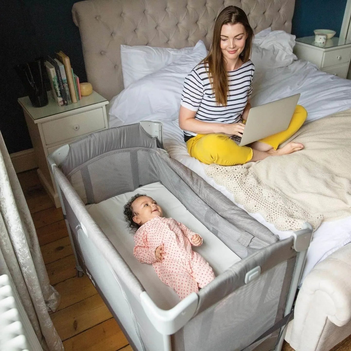 Joie Kubbie Sleep Bedside Travel Cot - Foggy Grey - mezetto ebebek ebebek