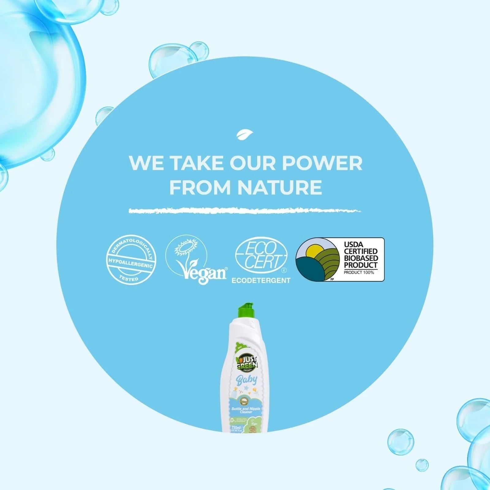 Just Green Organic Baby Bottle & Nipple Cleaner 750ml - mezetto ebebek ebebek