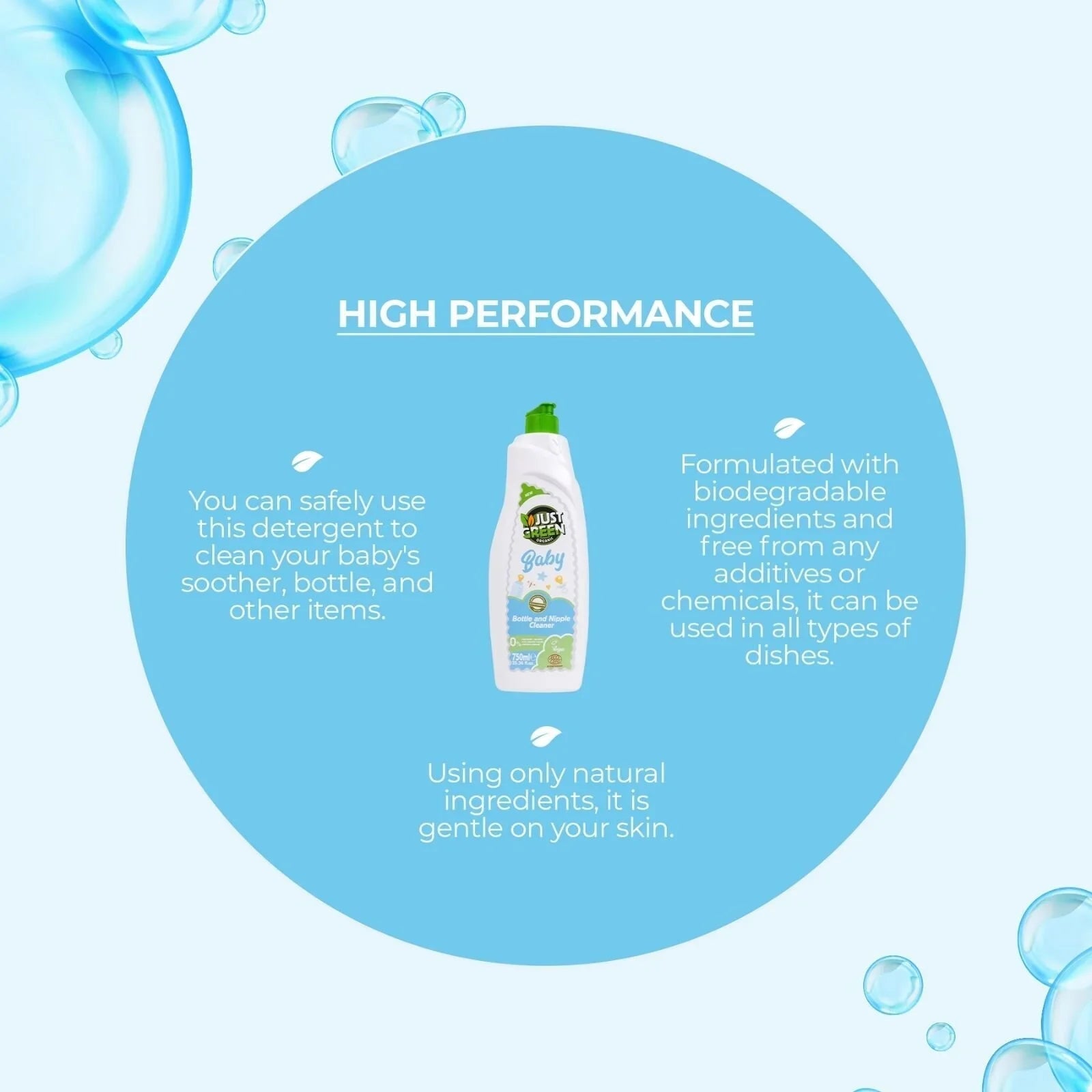 Just Green Organic Baby Bottle & Nipple Cleaner 750ml - mezetto ebebek ebebek