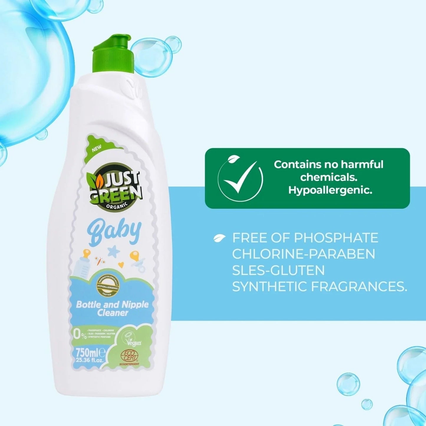 Just Green Organic Baby Bottle & Nipple Cleaner 750ml - mezetto ebebek ebebek