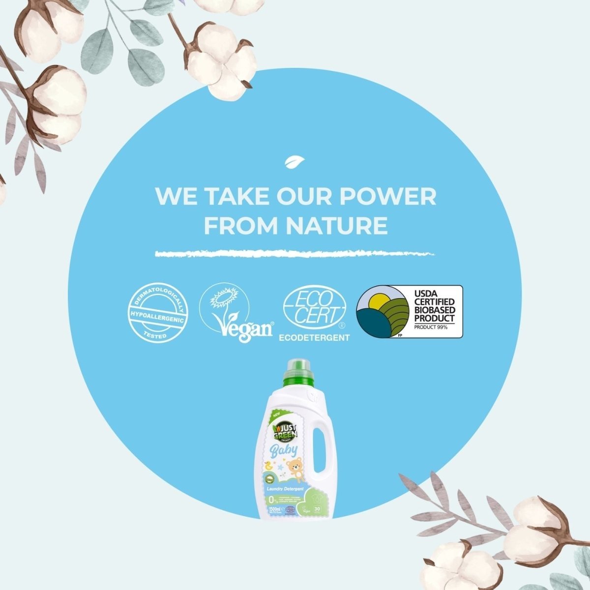 Just Green Organic Baby Laundry Liquid 1500ml - mezetto ebebek ebebek