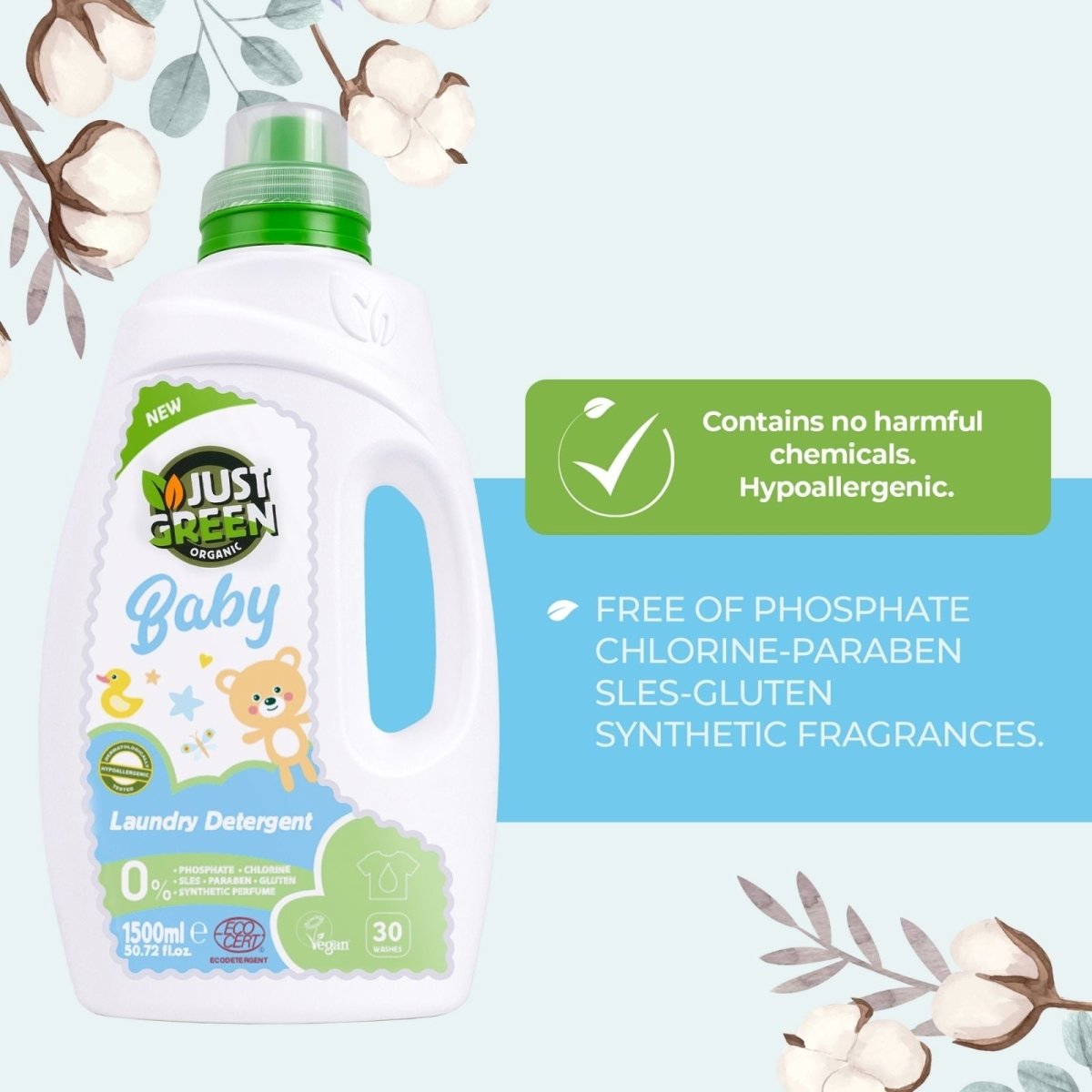 Just Green Organic Baby Laundry Liquid 1500ml - mezetto ebebek ebebek